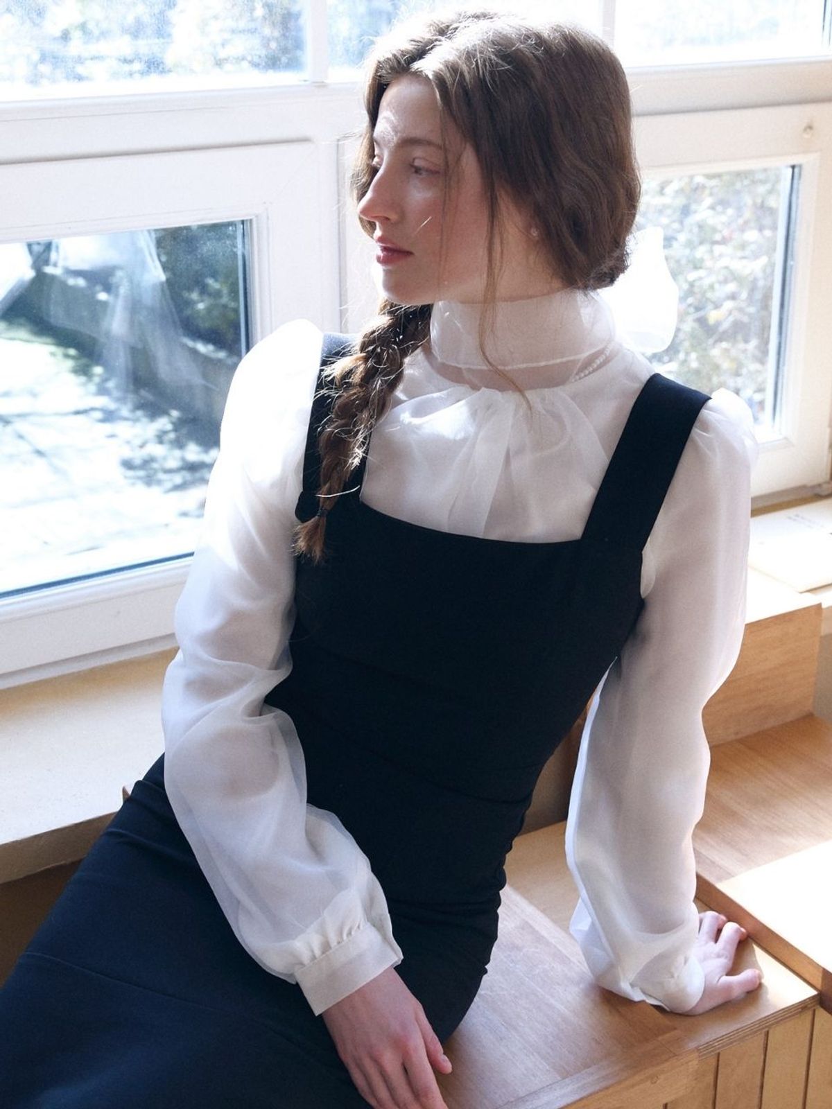 패브릭서울(FABRICSEOUL) seethrough tie silky blouse_ivory