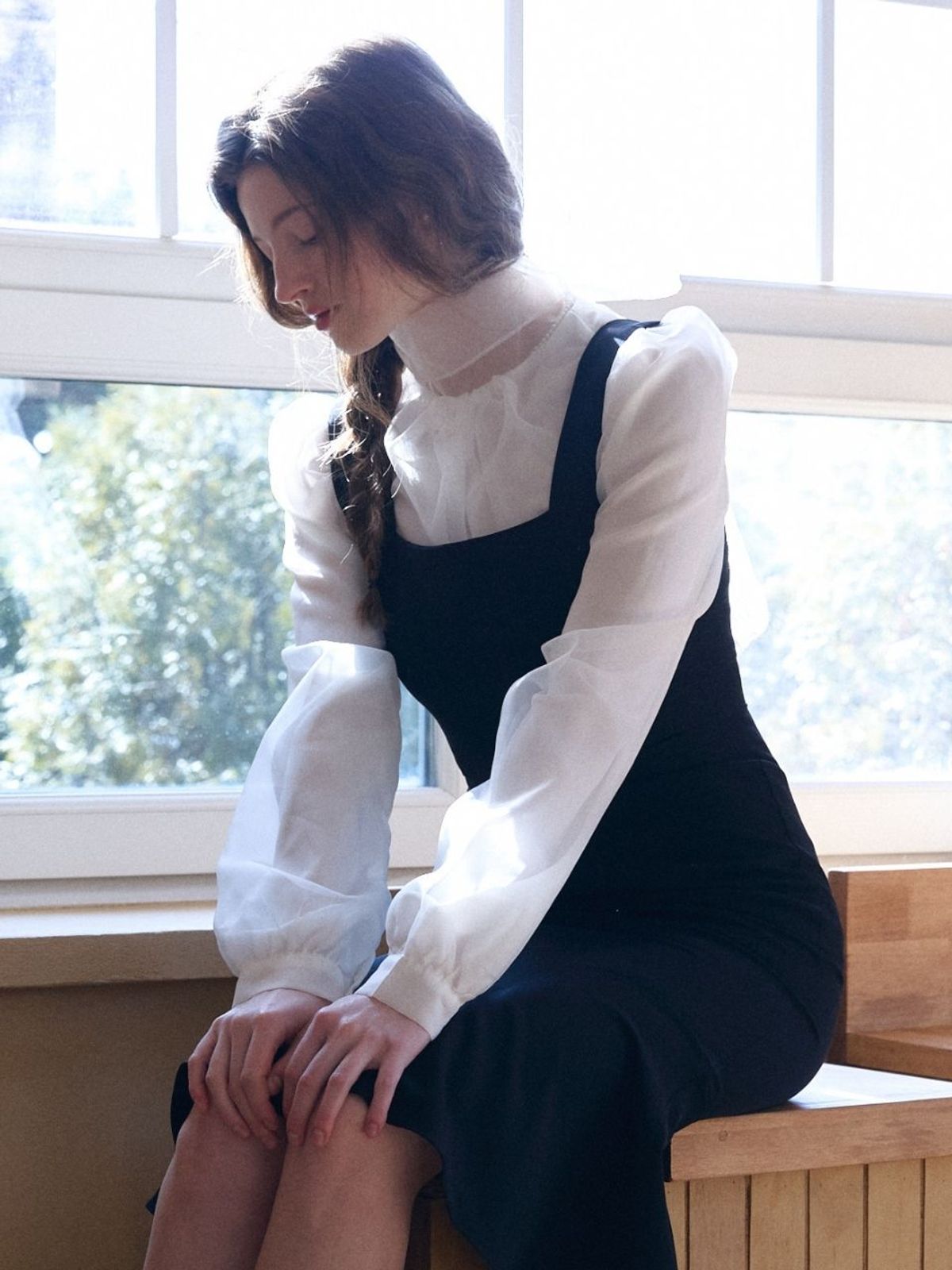 패브릭서울(FABRICSEOUL) seethrough tie silky blouse_ivory