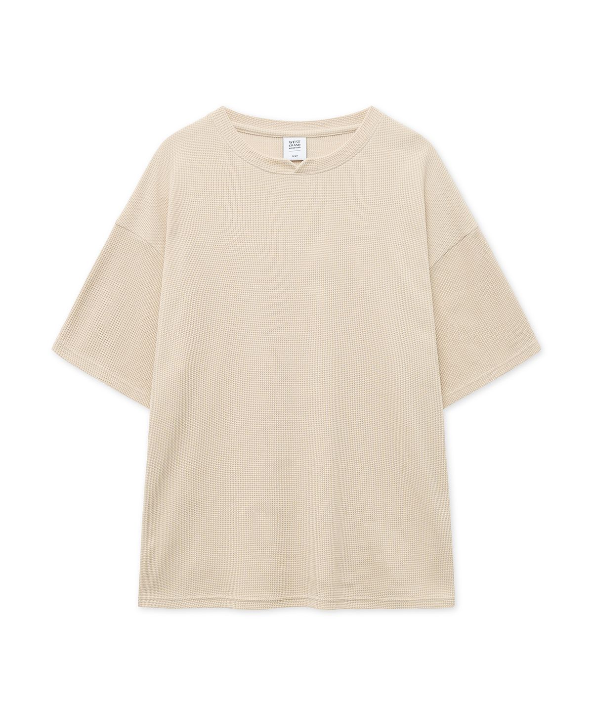 웨스트 그랜드 블러바드(WEST GRAND BOULEVARD) 오버사이즈 와플 헨리넥 반팔 티셔츠 LIGHT BEIGE