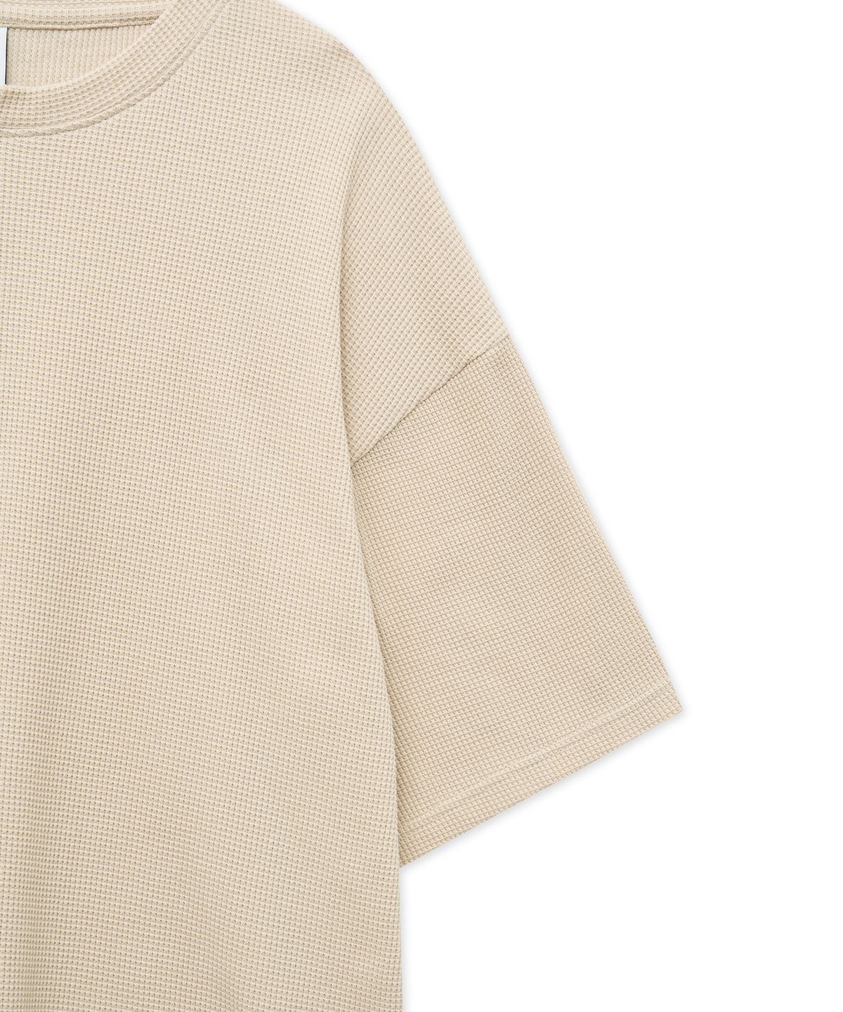 웨스트 그랜드 블러바드(WEST GRAND BOULEVARD) 오버사이즈 와플 헨리넥 반팔 티셔츠 LIGHT BEIGE