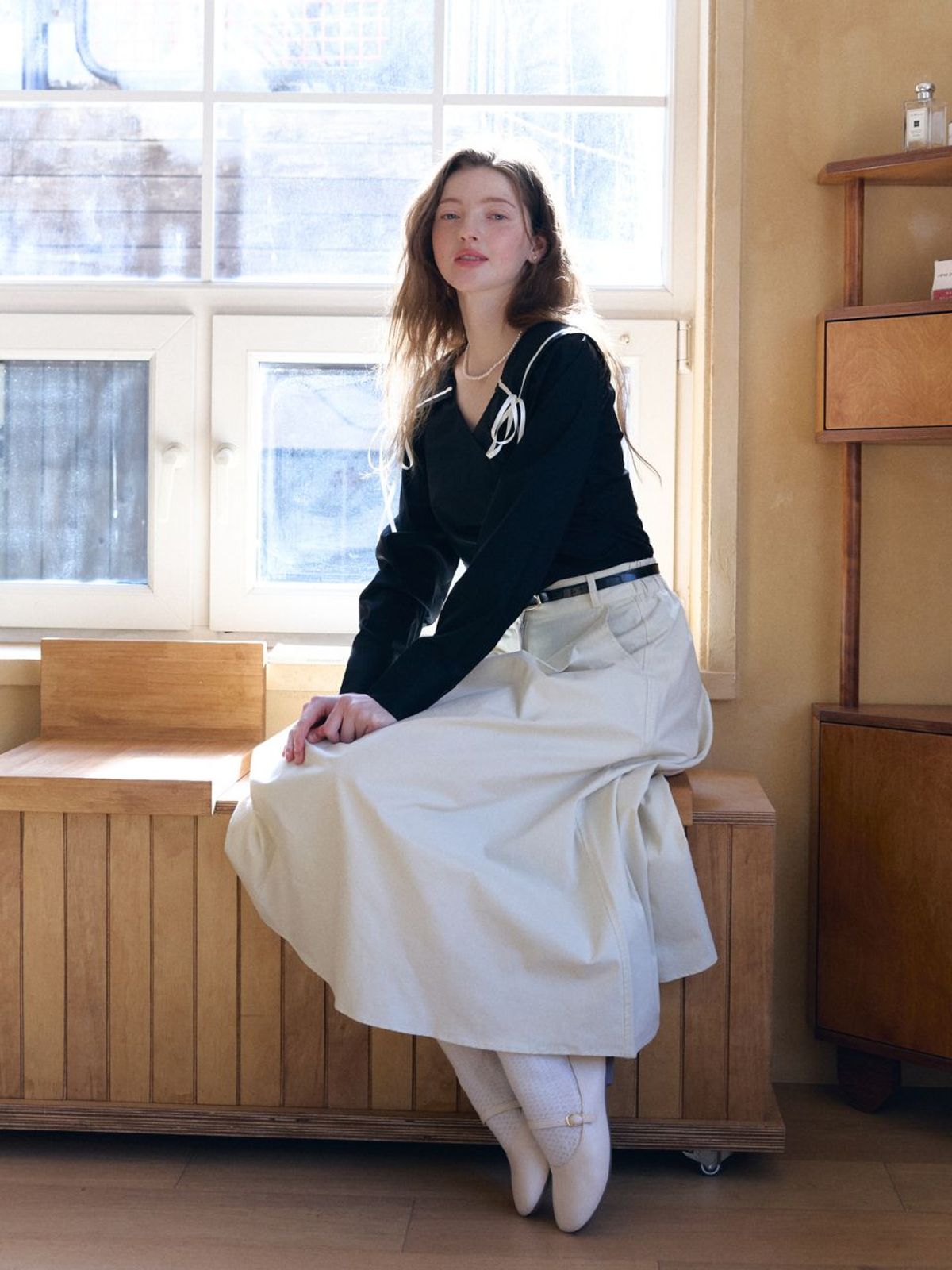 패브릭서울(FABRICSEOUL) pintuck banding long skirt_ivory