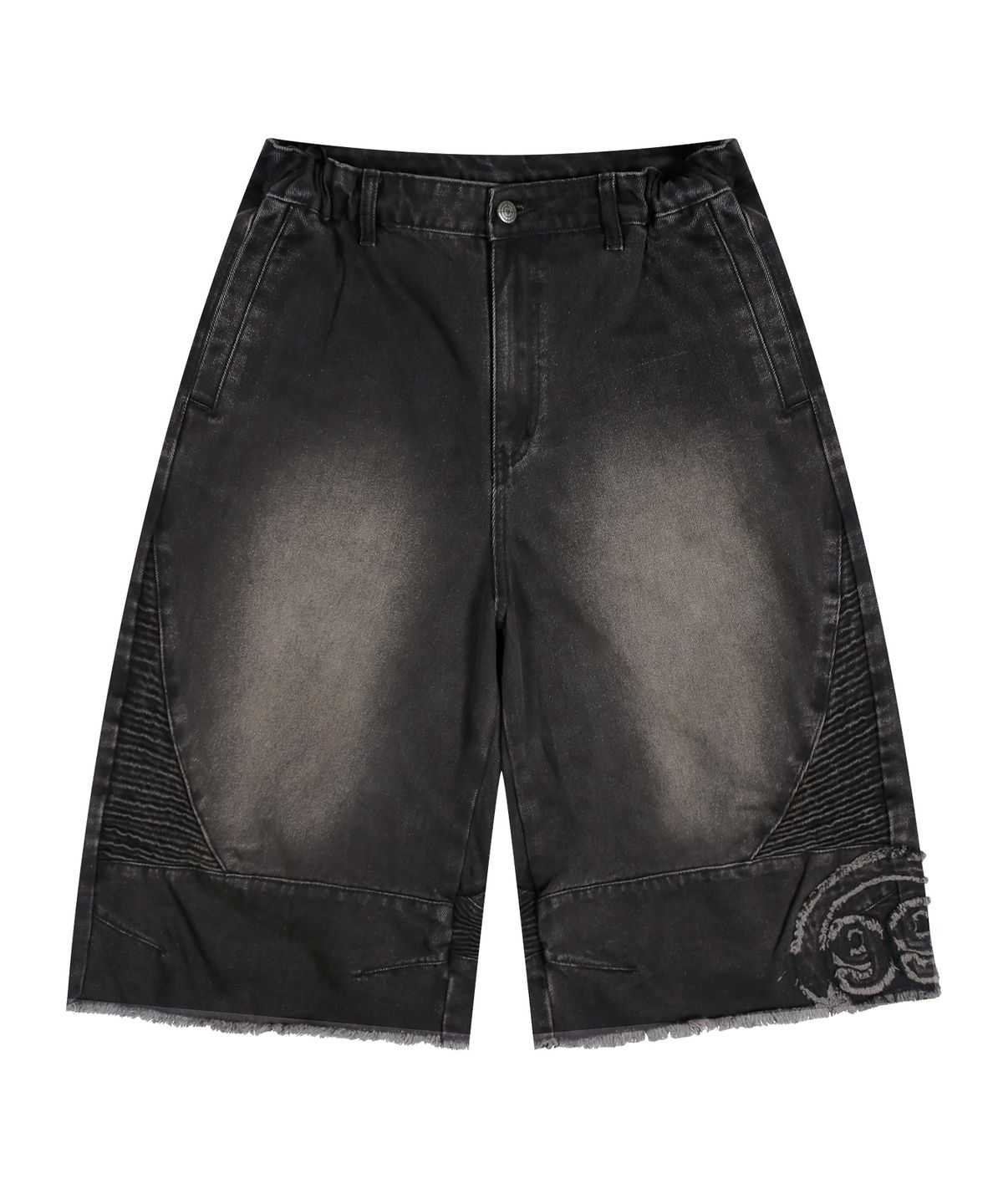 글랙(GLACK) GP115 바이커 워싱 데님 버뮤다 팬츠 (BLACK)