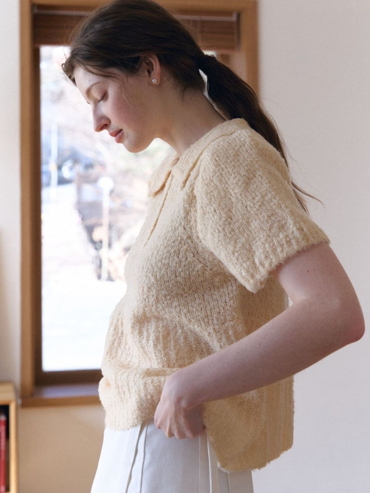 패브릭서울(FABRICSEOUL) wool button collar puff knit_ivory