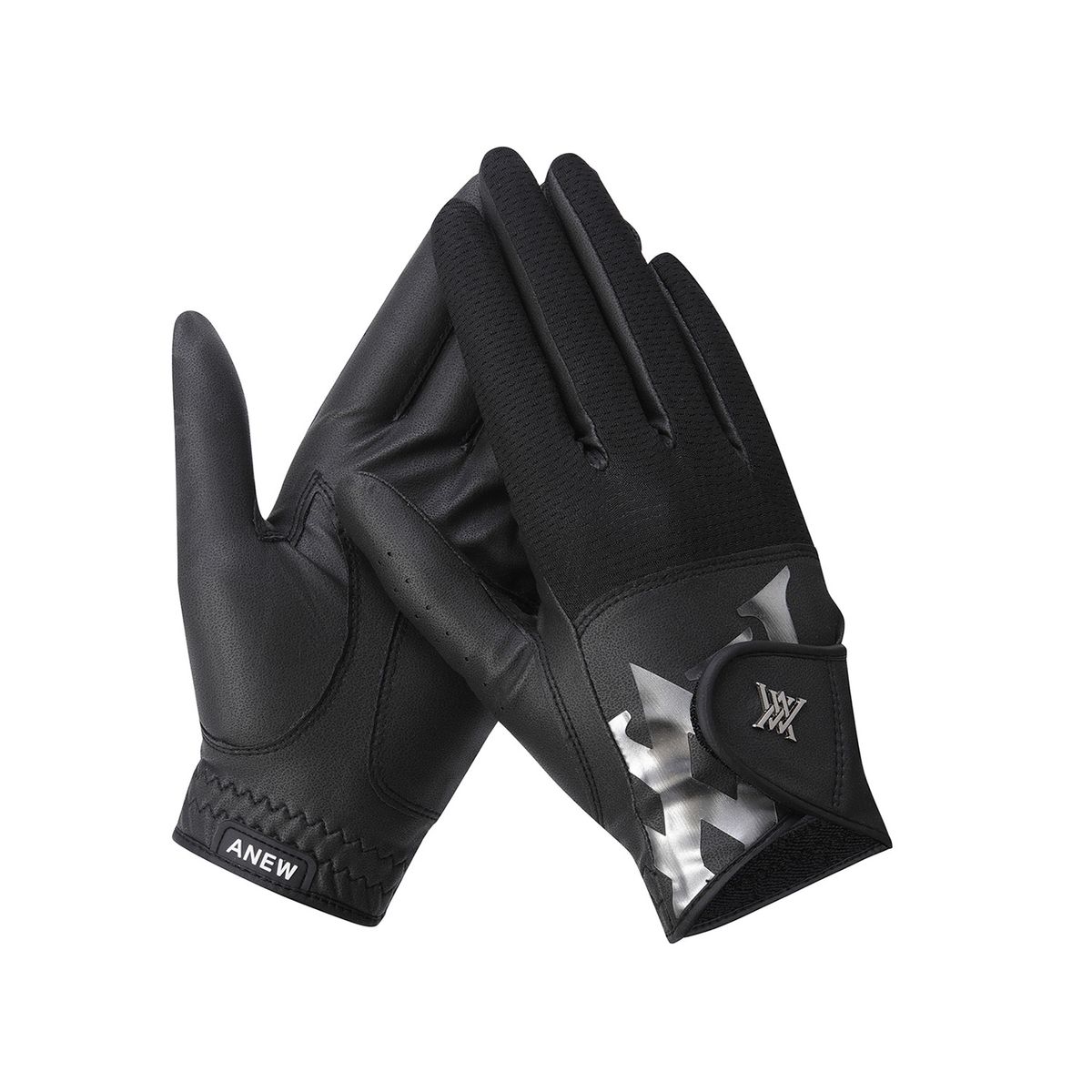 어뉴골프(ANEW GOLF) WOMEN PAIR MESH LOGO POINT GLOVE_BK