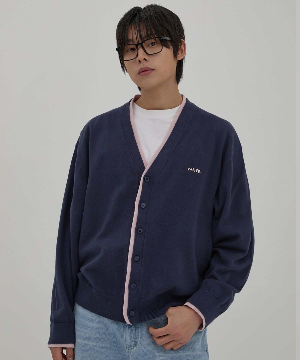 와이케이(WAIKEI) WKYK 레이어드 가디건 네이비