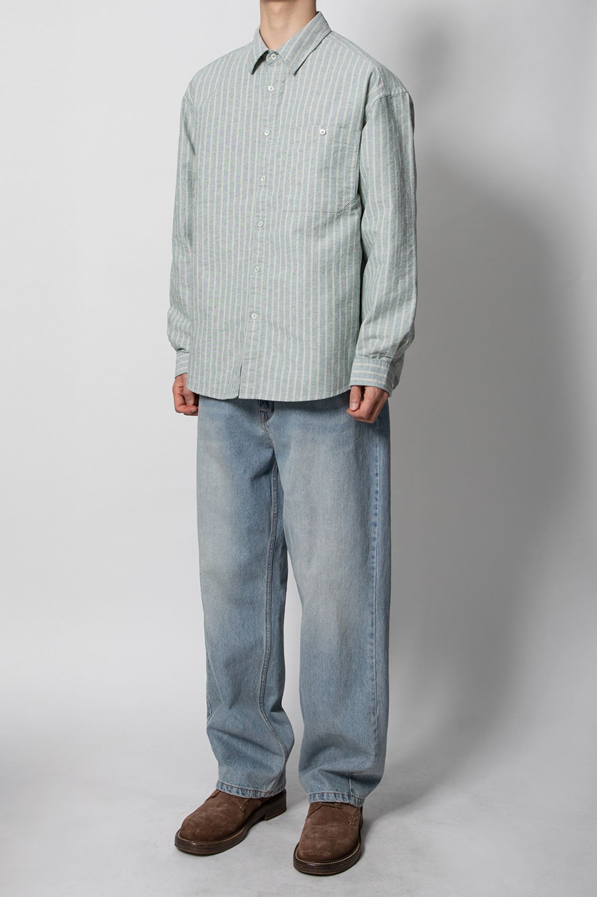 홀리선(HORLISUN) Jane Oxford Stripe Shirt Indigo Green