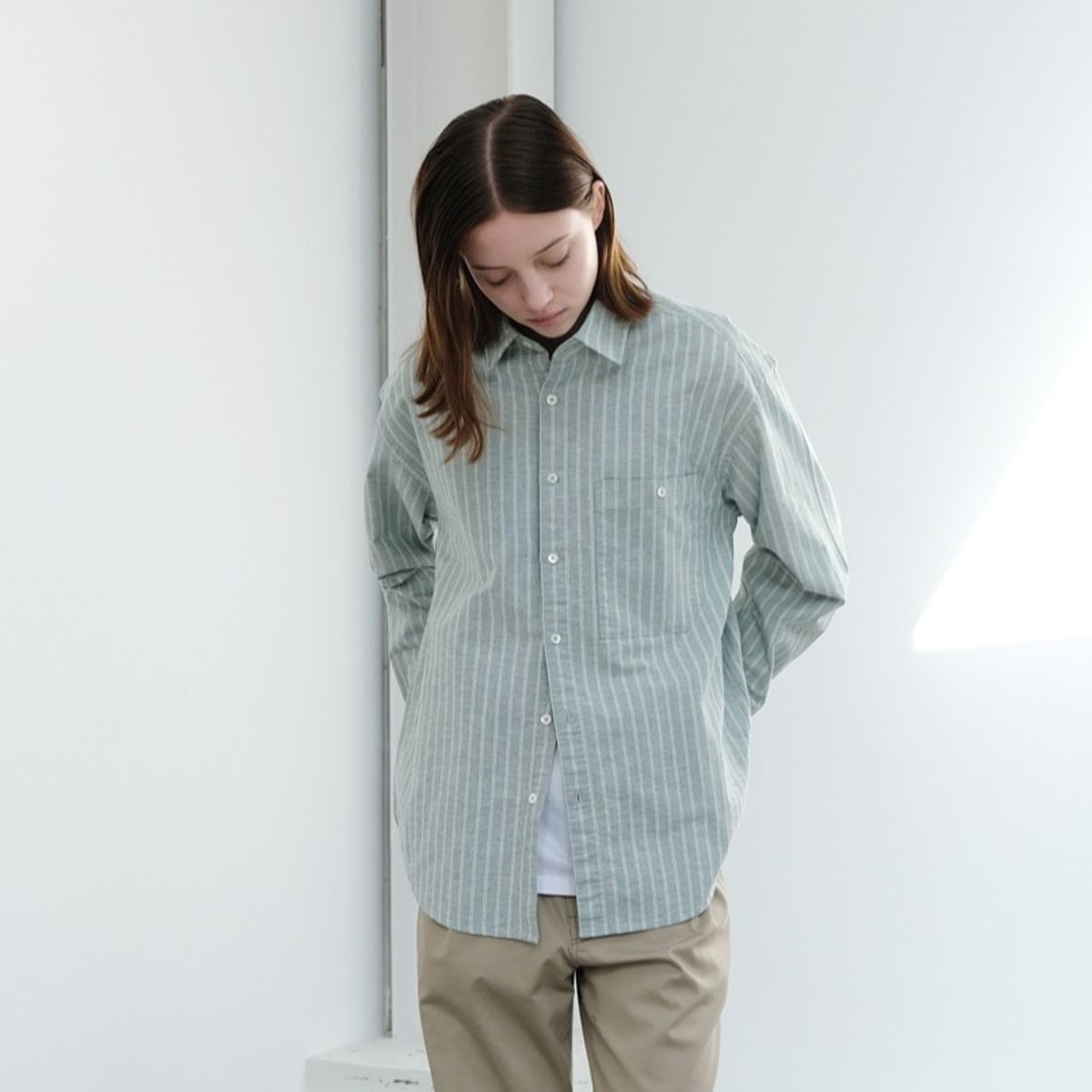 홀리선(HORLISUN) Jane Oxford Stripe Shirt Indigo Green