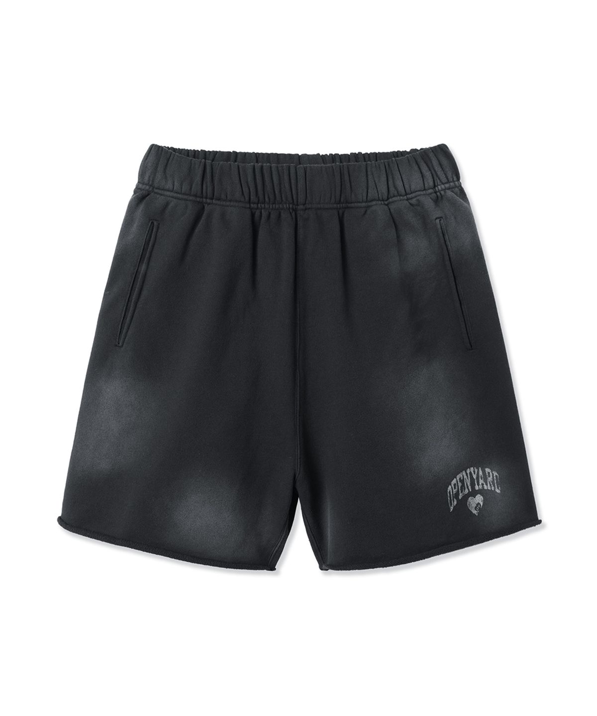 오픈야드(오와이)(OPENYARD(OY)) VINTAGE WASHED HEART SHORTS - BLACK