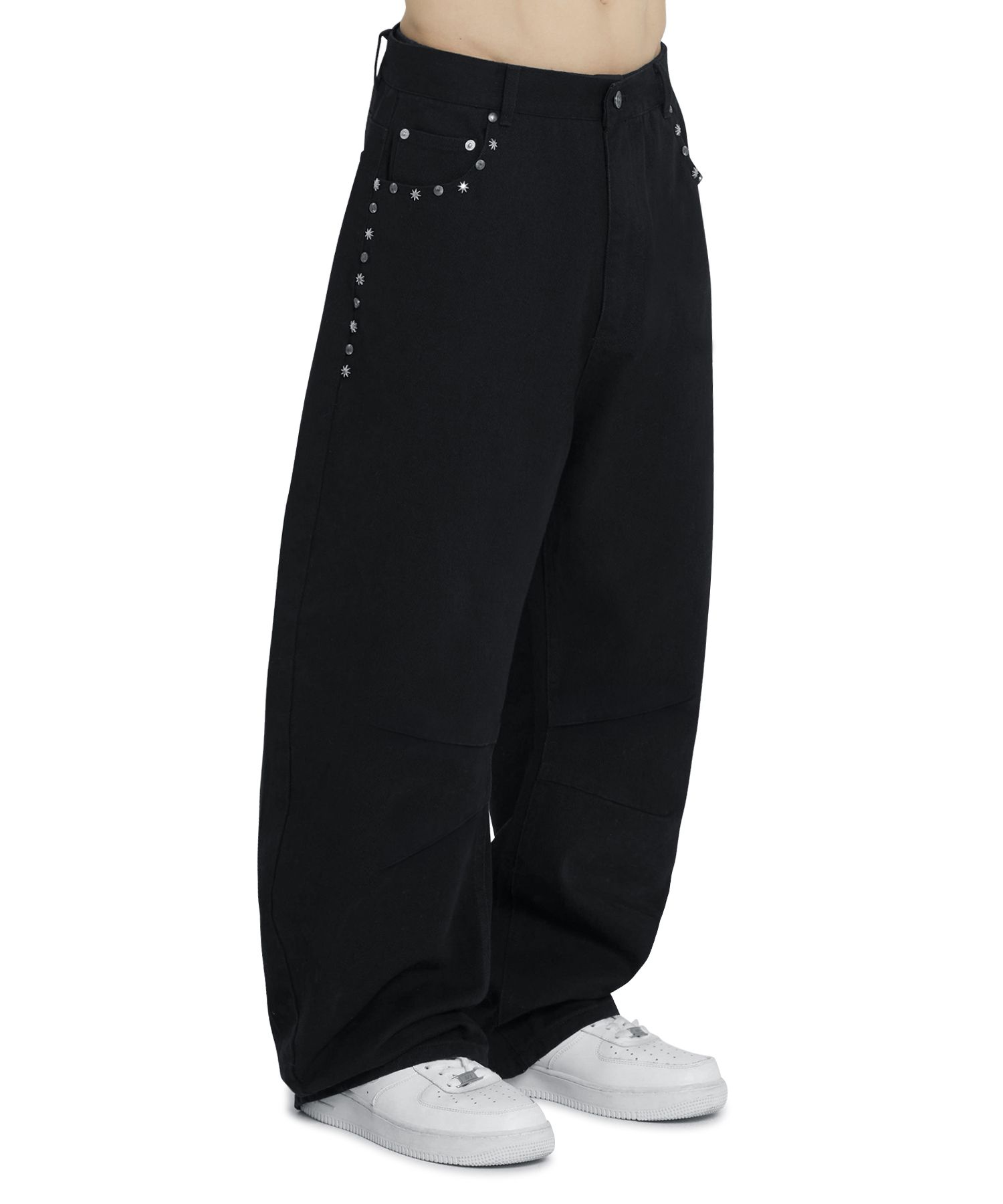 ★OY★STAR RIVET RELAXED CURVED PANTS - BLACK★正規品/送料込 MUSINSA公式 | OY STAR RIVET RELAXED CURVED PANTS - BLACK