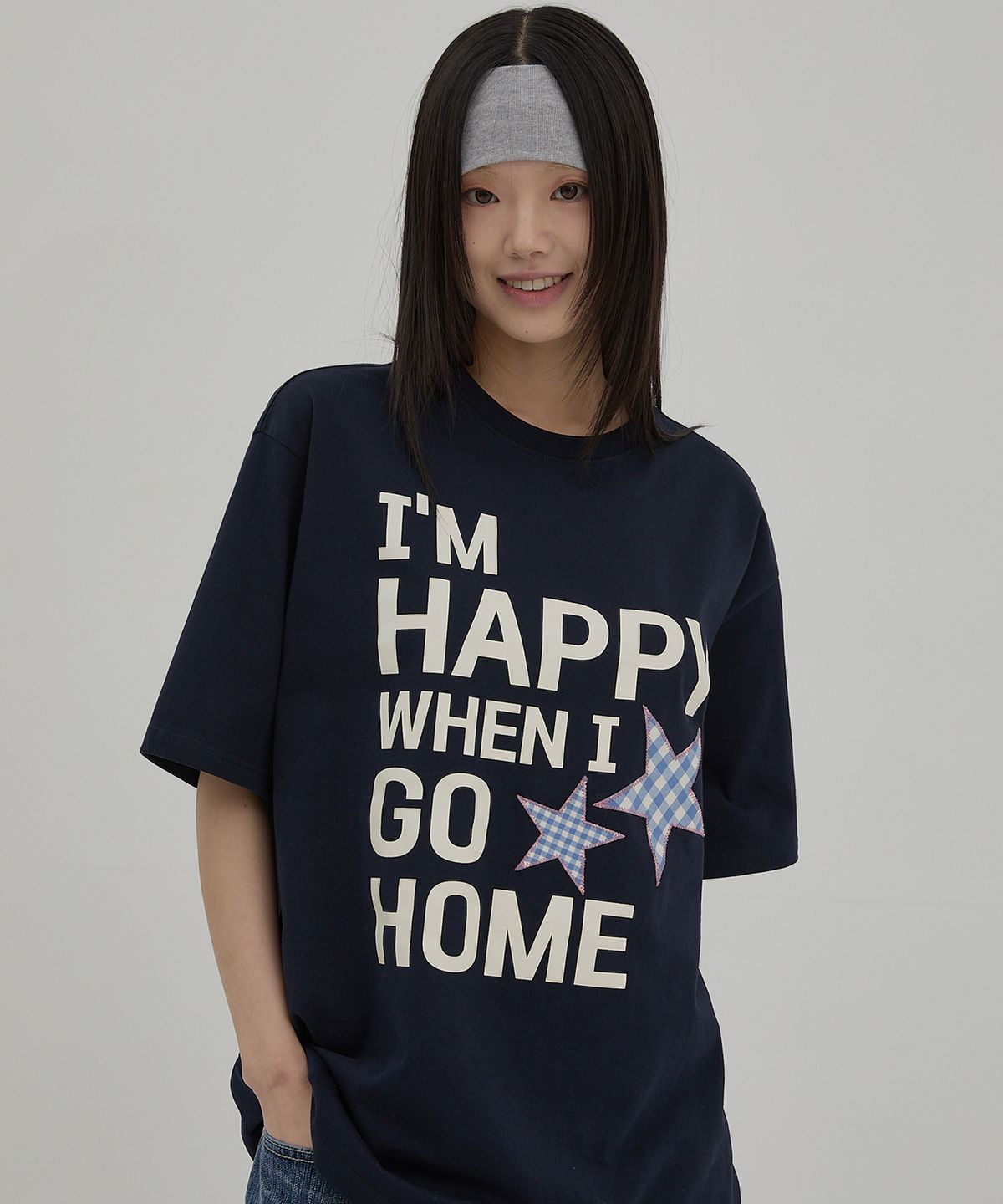 와이케이(WAIKEI) I am HAPPY 반팔티셔츠 네이비