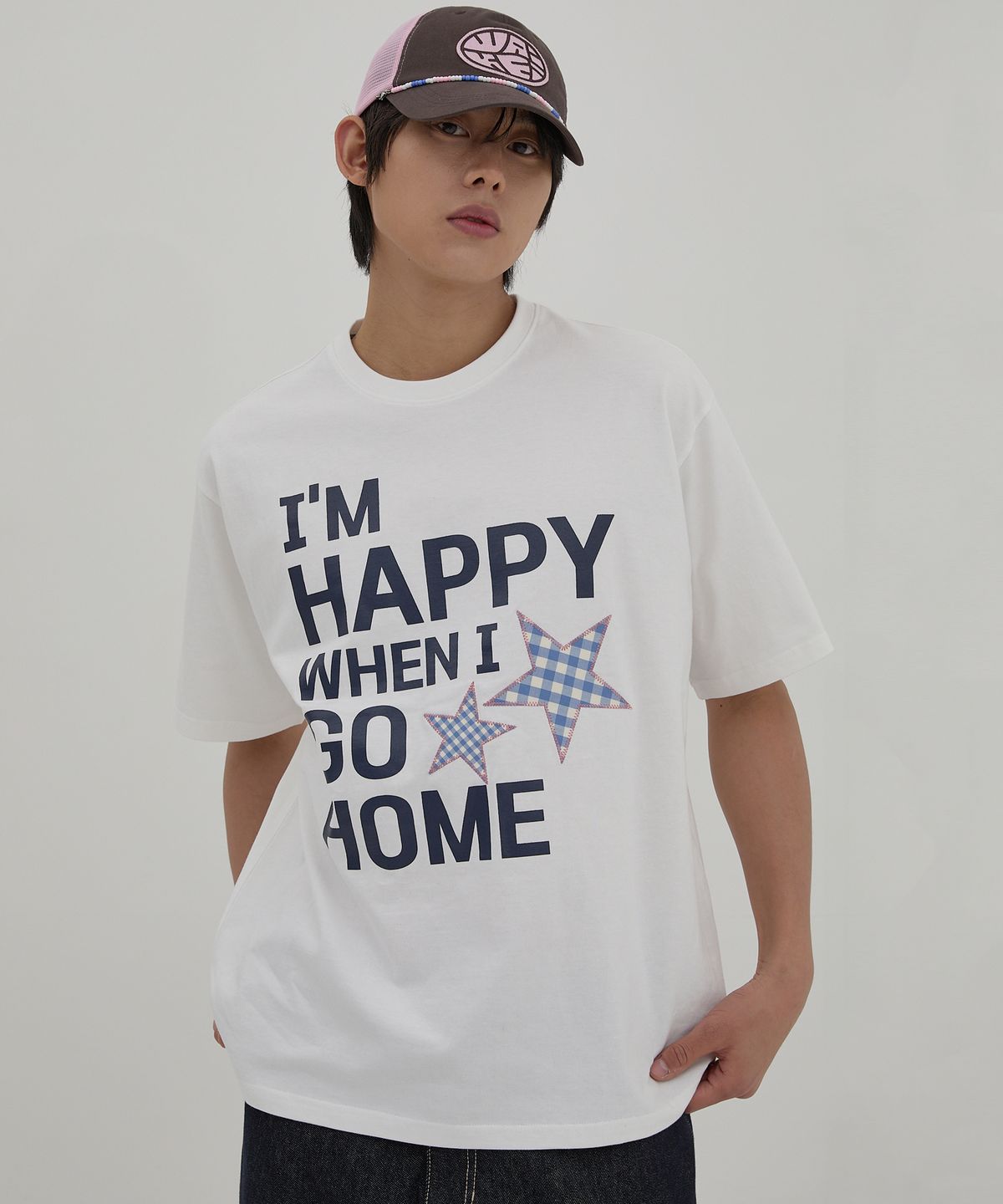 와이케이(WAIKEI) I am HAPPY 반팔티셔츠 화이트