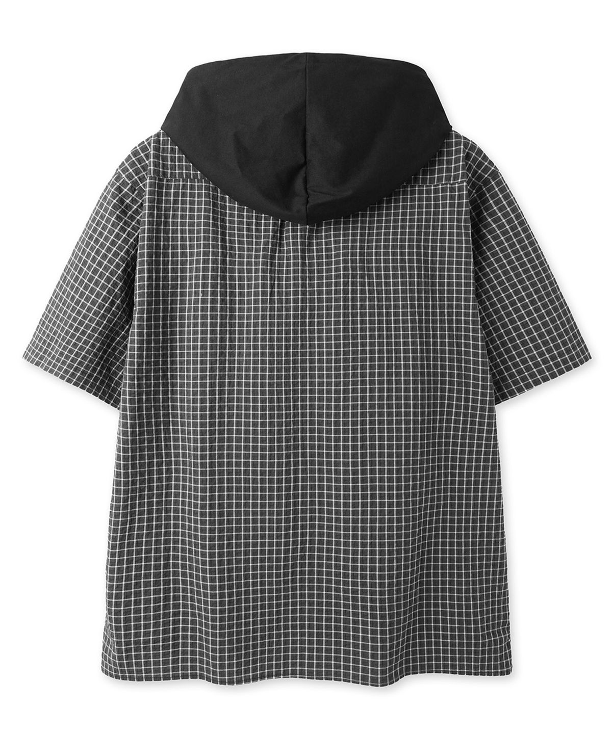 오픈야드(오와이)(OPENYARD(OY)) CHECK ZIP HOODIE S/S SHIRT - BLACK