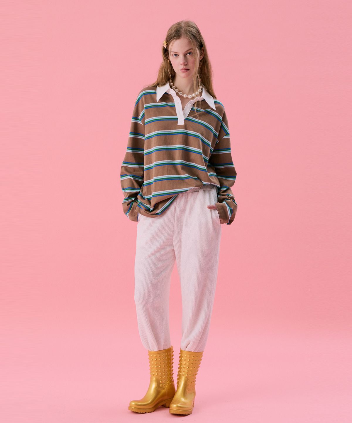 준준스페이스(JUNEJUNE SPACE) VOL11.Stripe Rugby Boxy T_Brown(VOL11.스트라이프 럭비 박시 T_브라운)