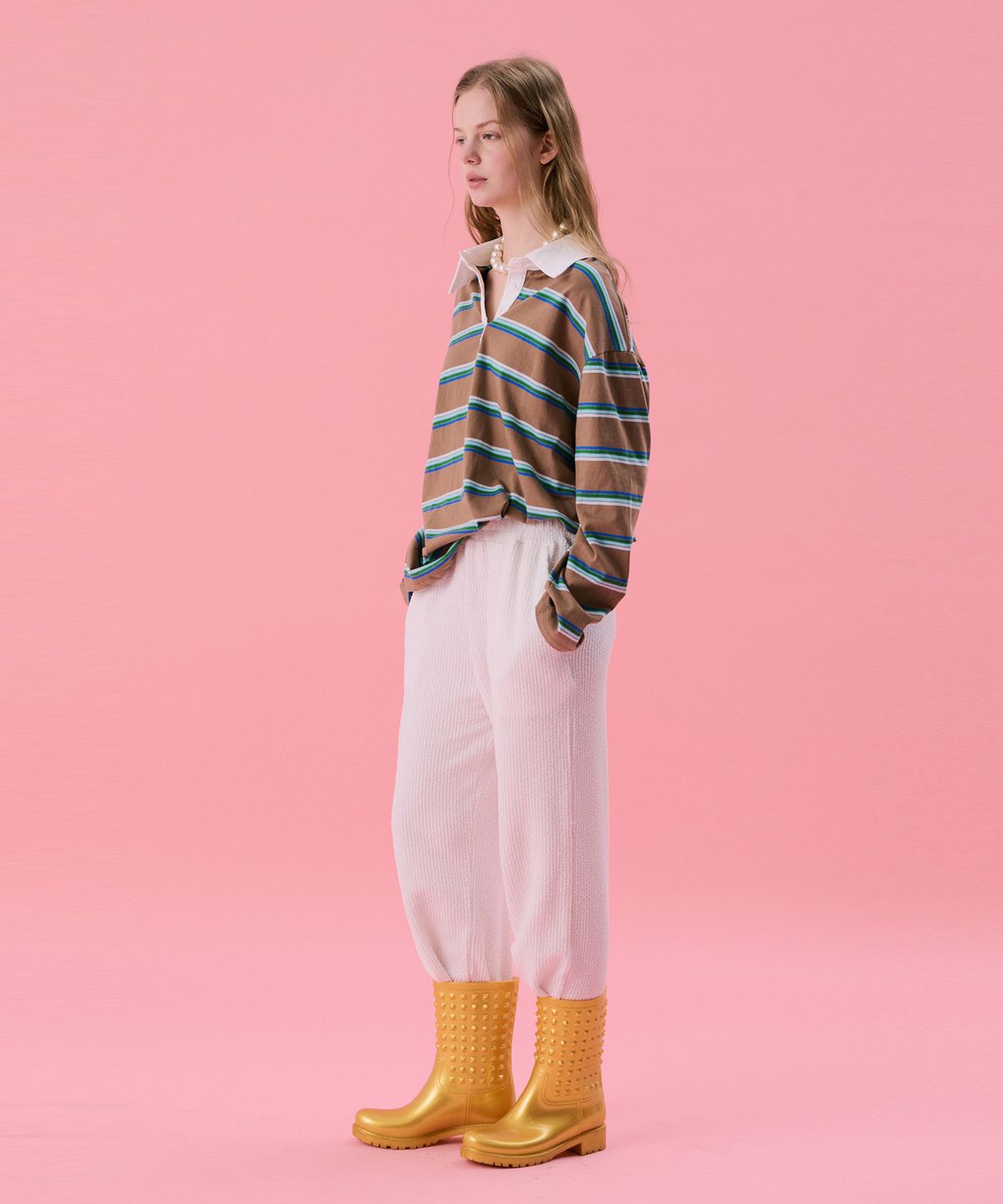 준준스페이스(JUNEJUNE SPACE) VOL11.Stripe Rugby Boxy T_Brown(VOL11.스트라이프 럭비 박시 T_브라운)