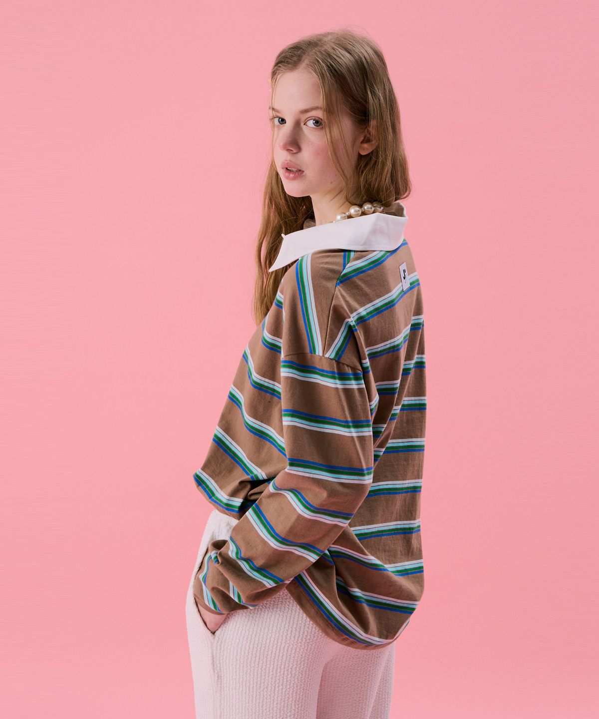 준준스페이스(JUNEJUNE SPACE) VOL11.Stripe Rugby Boxy T_Brown(VOL11.스트라이프 럭비 박시 T_브라운)