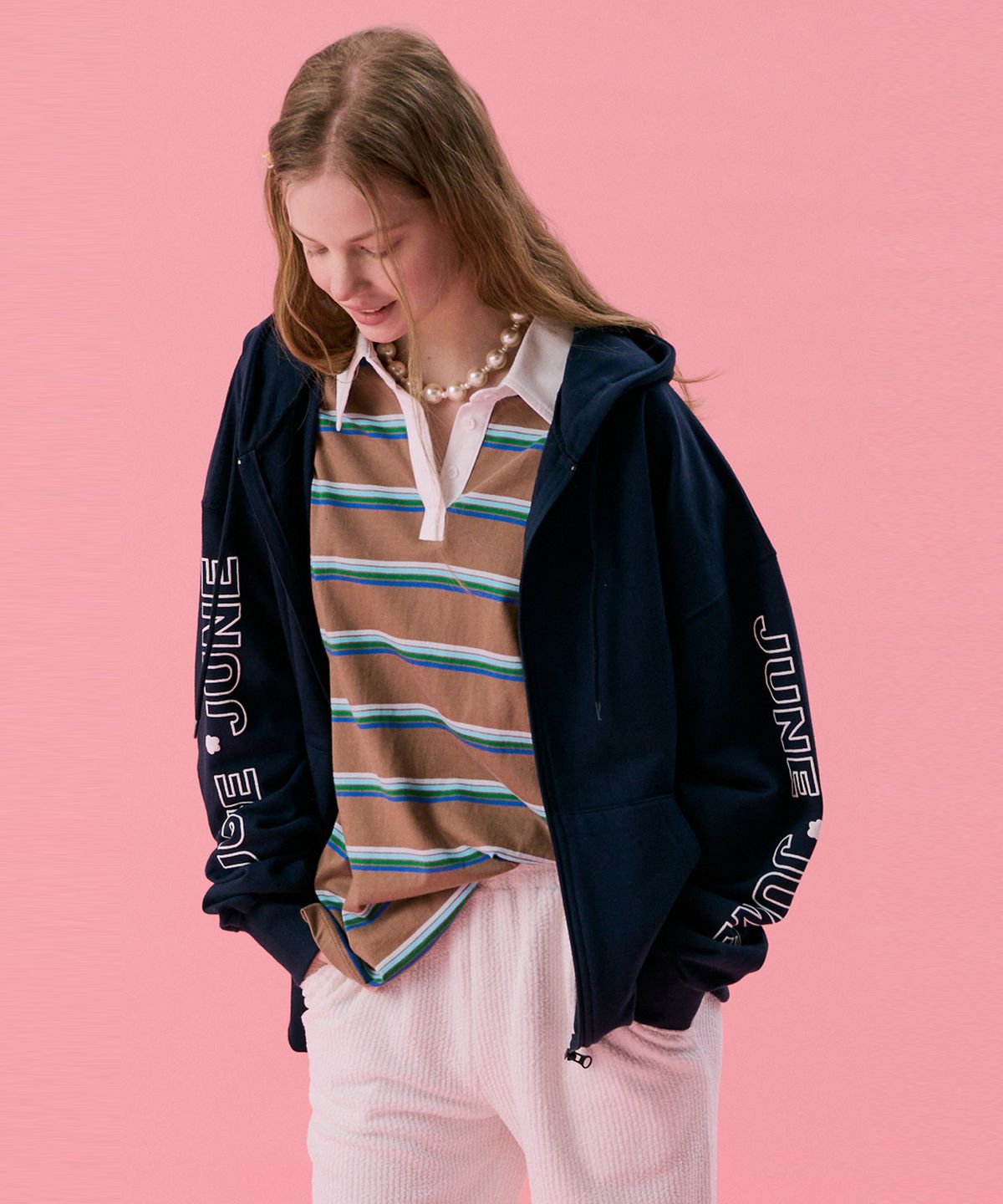 준준스페이스(JUNEJUNE SPACE) VOL11.Stripe Rugby Boxy T_Brown(VOL11.스트라이프 럭비 박시 T_브라운)