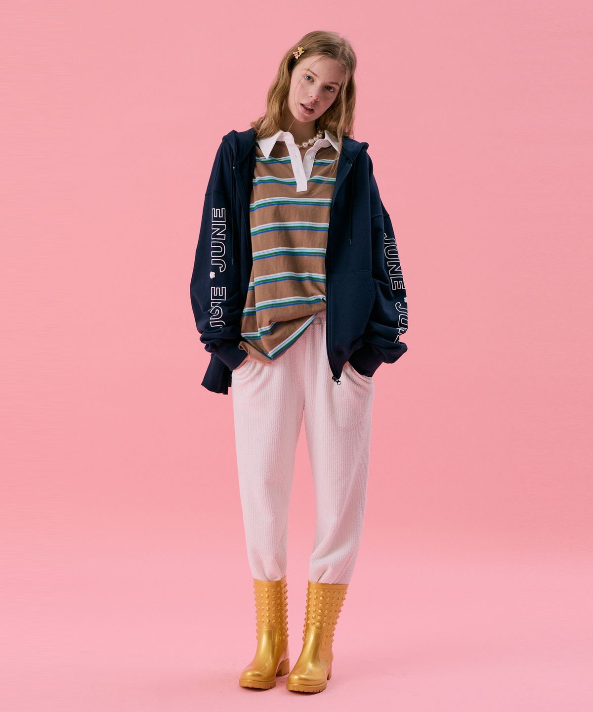 준준스페이스(JUNEJUNE SPACE) VOL11.Stripe Rugby Boxy T_Brown(VOL11.스트라이프 럭비 박시 T_브라운)