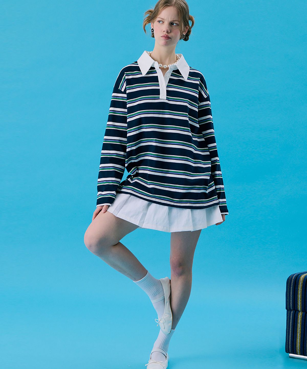 준준스페이스(JUNEJUNE SPACE) VOL11.Stripe Rugby Boxy T_Navy(VOL11.스트라이프 럭비 박시 T_네이비)