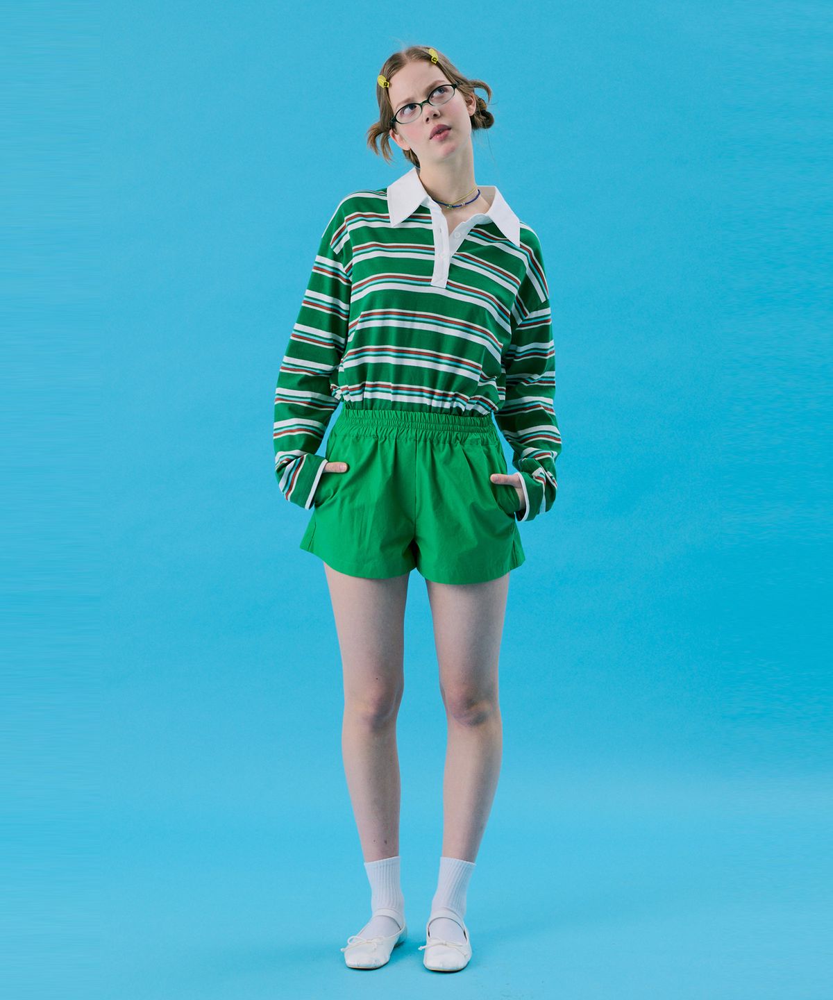 준준스페이스(JUNEJUNE SPACE) VOL11.Stripe Rugby Boxy T_Green(VOL11.스트라이프 럭비 박시 T_그린)