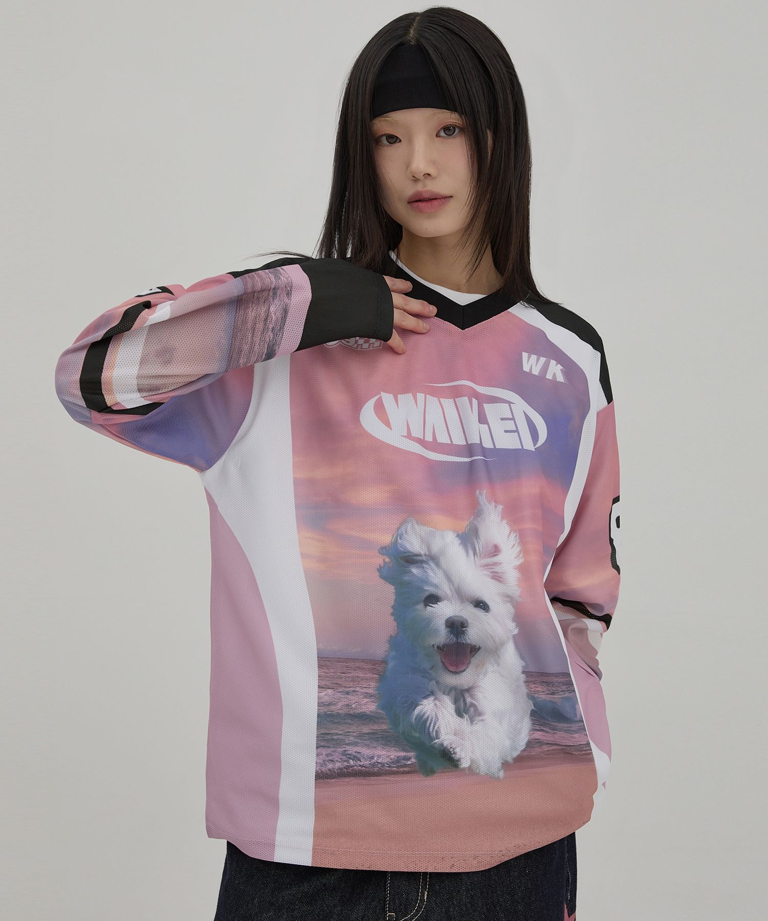 ★Wai Kei★ Maltese Line Graphic Mesh Jersey Long Sleeve T-S Maltese Line Graphic Mesh Jersey Long Sleeve T-Shirt