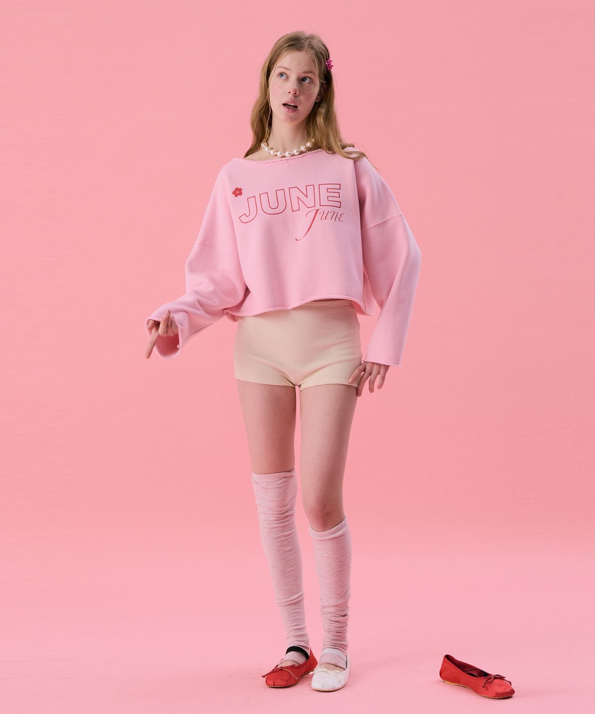 준준스페이스(JUNEJUNE SPACE) VOL11.Lawcut Mini Sweat_Lightpink(VOL11.로컷 미니 스웨트_라이트핑크)