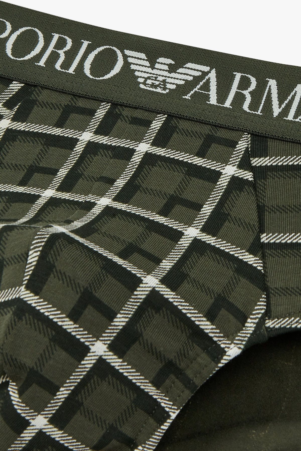 엠포리오 아르마니 언더웨어(EMPORIO ARMANI UNDERWEAR) 남성 로고 밴딩 패턴드 코튼 브리프_그린 0815111032
