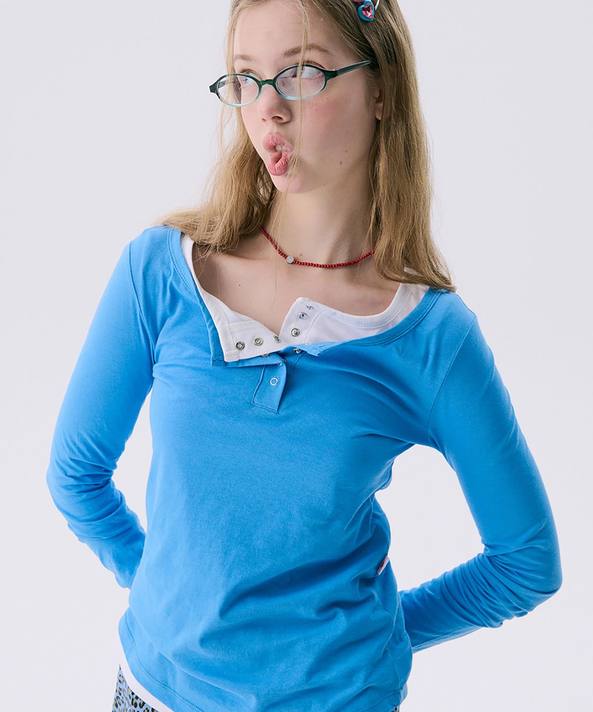 준준스페이스(JUNEJUNE SPACE) Solid Henry Neck T-shirt_SKY BLUE(솔리드 헨리넥 티셔츠_스카이블루)