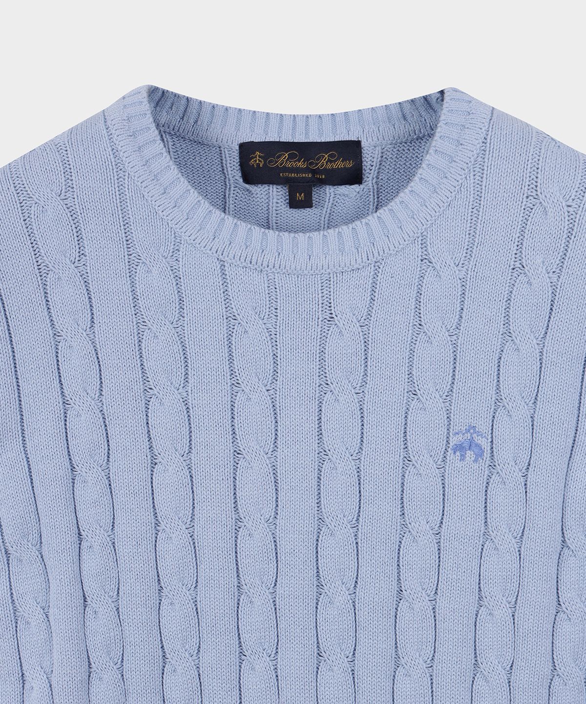 브룩스 브라더스(BROOKS BROTHERS) [여성] 코튼 케이블 크루넥 반팔 스웨터 (라이트블루) (BBWRWB201ALFM)