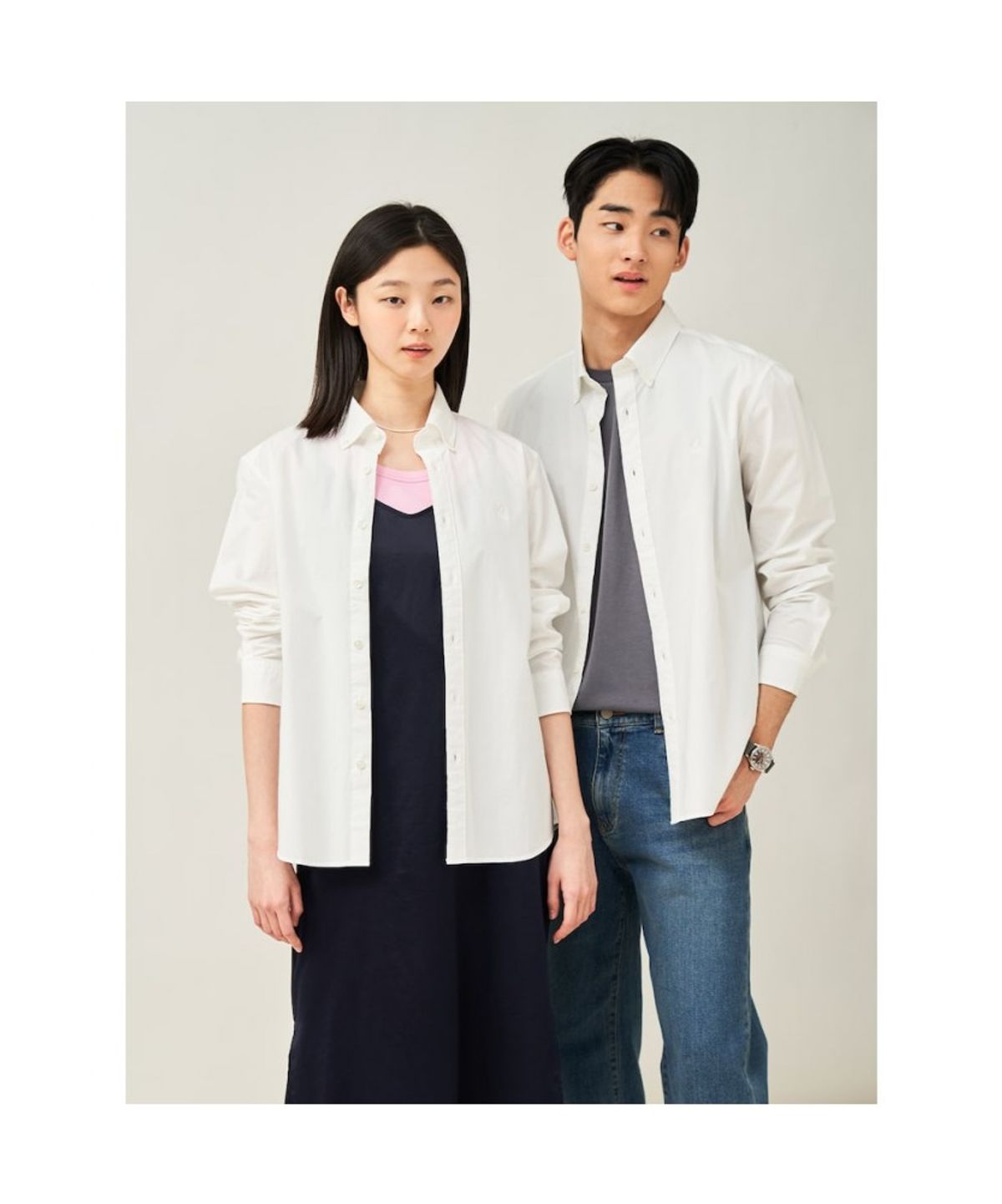 빈폴 멘(BEANPOLE MEN) 남녀공용 플레인 셔츠  화이트