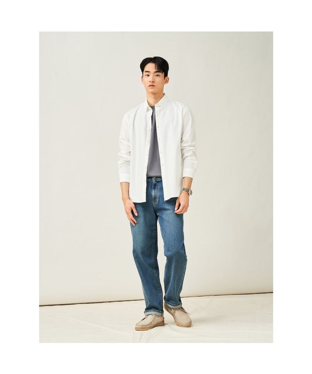 빈폴 멘(BEANPOLE MEN) 남녀공용 플레인 셔츠  화이트