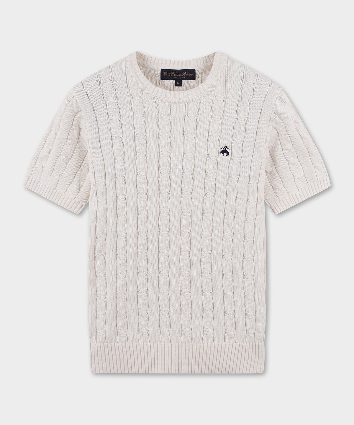 브룩스 브라더스(BROOKS BROTHERS) [여성] 코튼 케이블 크루넥 반팔 스웨터 (화이트) (BBWRWB201AAFM)