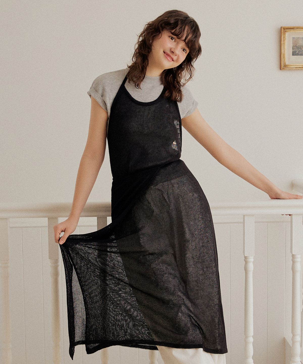 어다울(ADAUL) Layered knit dress set - black