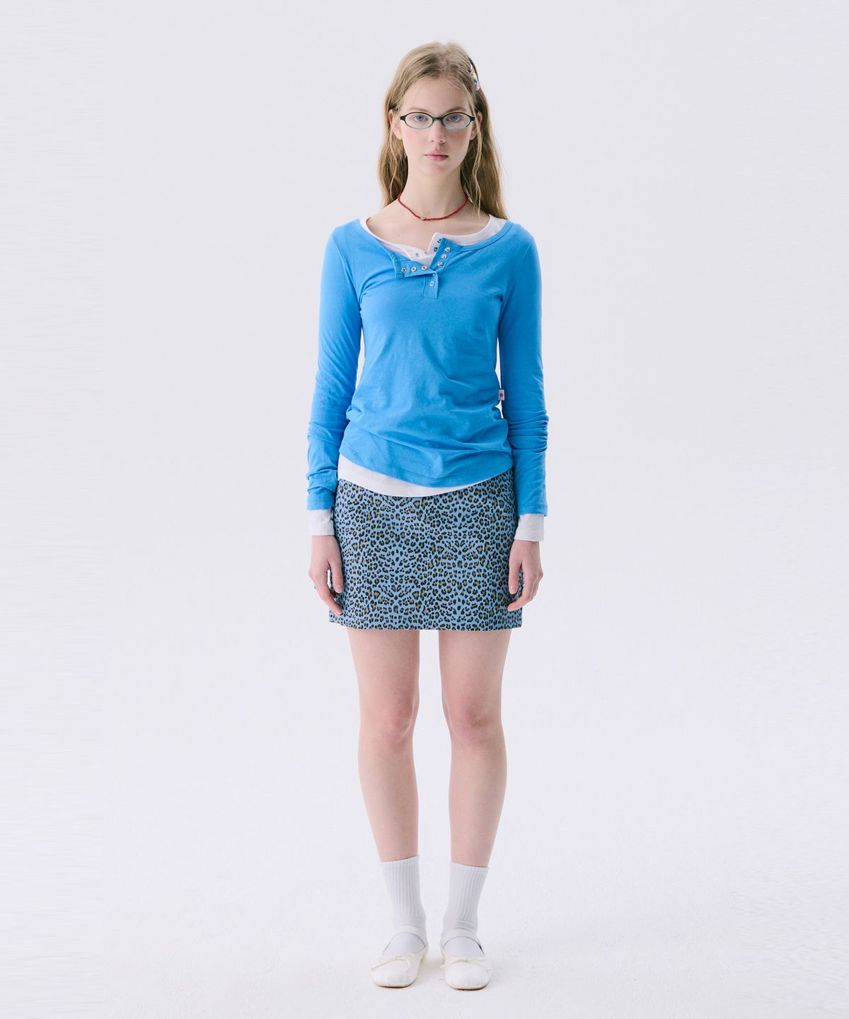 준준스페이스(JUNEJUNE SPACE) VOL11.Leopard mini skirt_Skyblue(VOL11.레오파드 미니스커트_스카이블루)