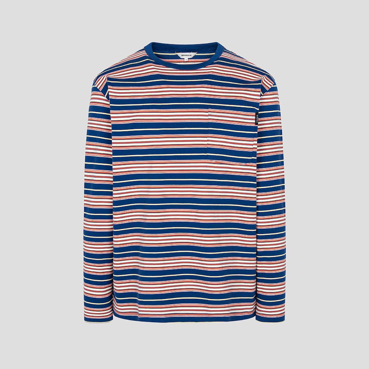 빈폴 멘(BEANPOLE MEN) 멀티 스트라이프 라운드 티셔츠  블루