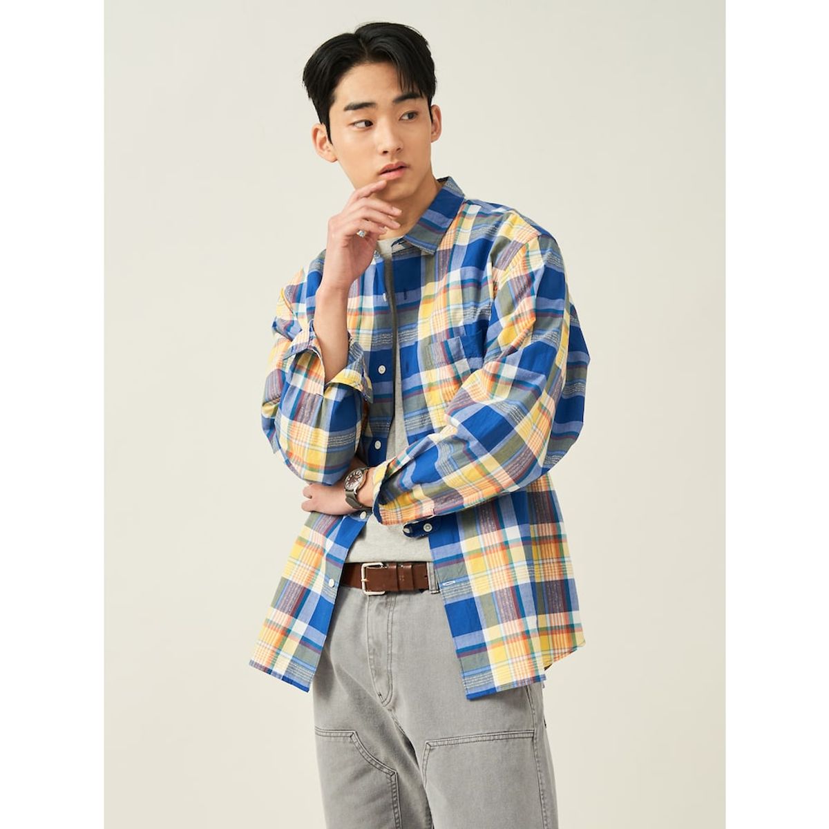 빈폴 멘(BEANPOLE MEN) 마드라스 체크 셔츠  오렌지