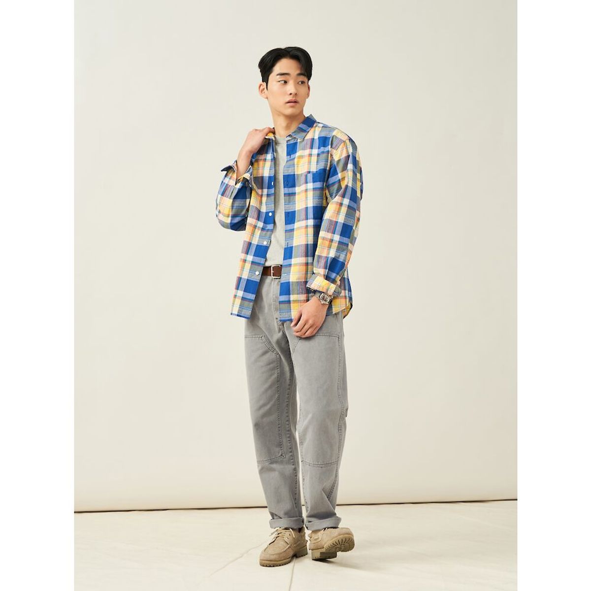 빈폴 멘(BEANPOLE MEN) 마드라스 체크 셔츠  오렌지
