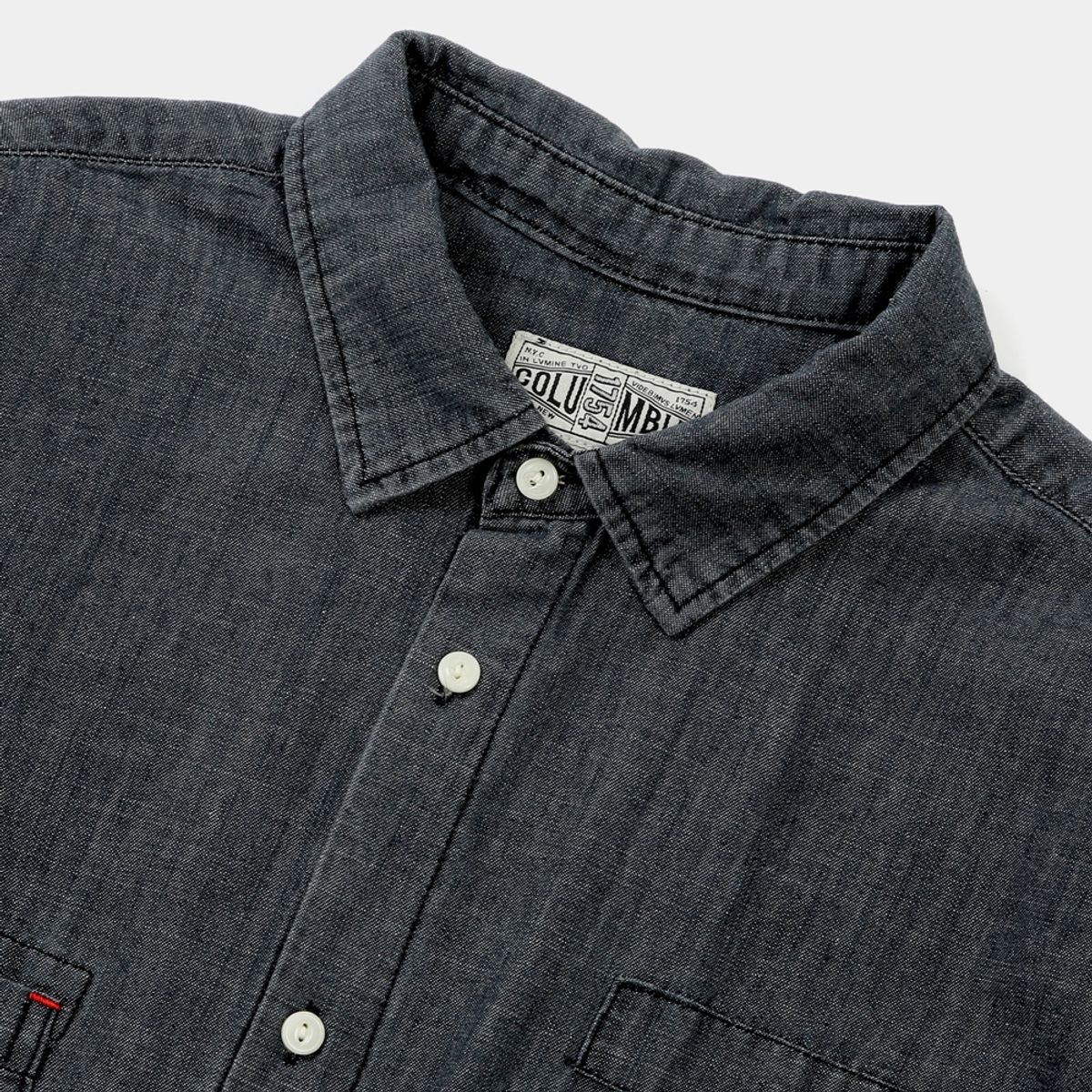 컬럼비아 유니버시티(COLUMBIA UNIVERSITY) SL-LABEL BIG POCKET DENIM S/S SHIRTS 블랙데님