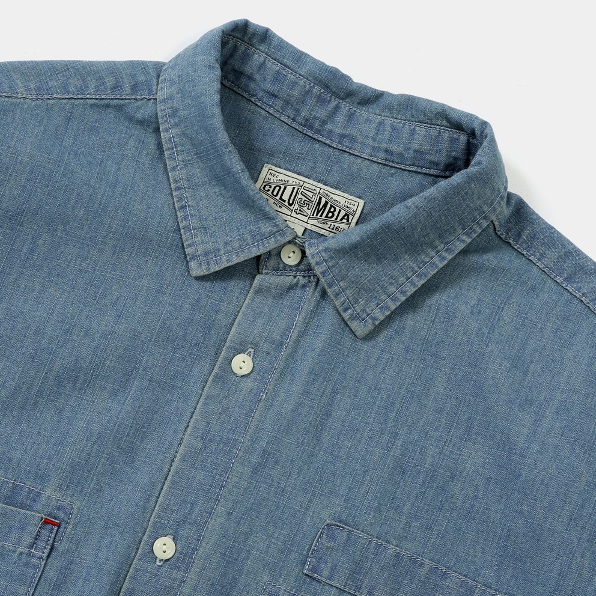컬럼비아 유니버시티(COLUMBIA UNIVERSITY) SL-LABEL BIG POCKET DENIM S/S SHIRTS 라이트데님