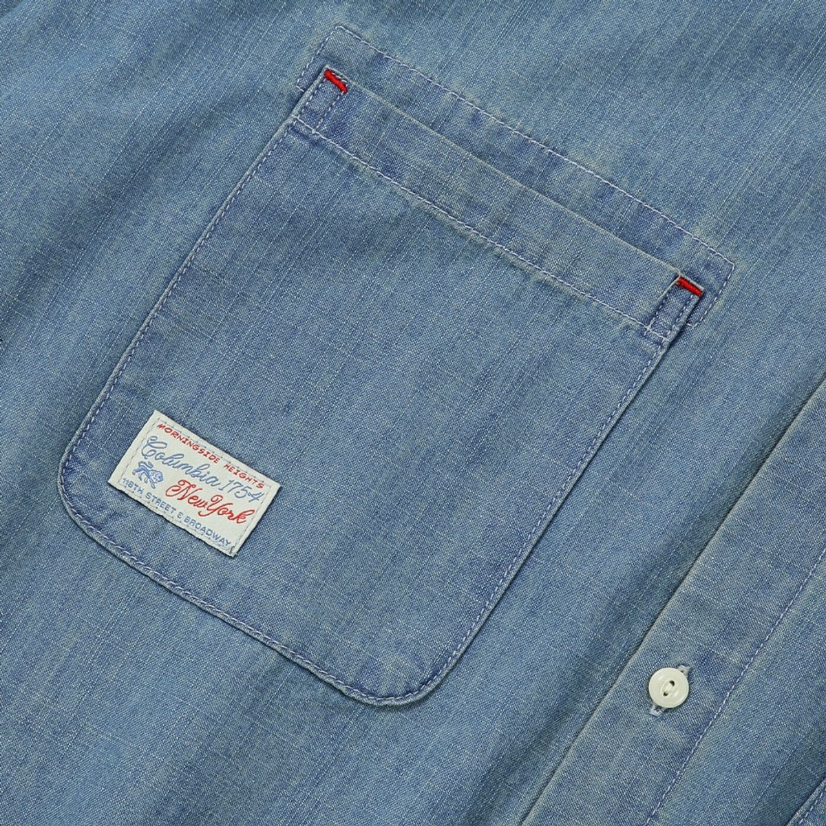 컬럼비아 유니버시티(COLUMBIA UNIVERSITY) SL-LABEL BIG POCKET DENIM S/S SHIRTS 라이트데님