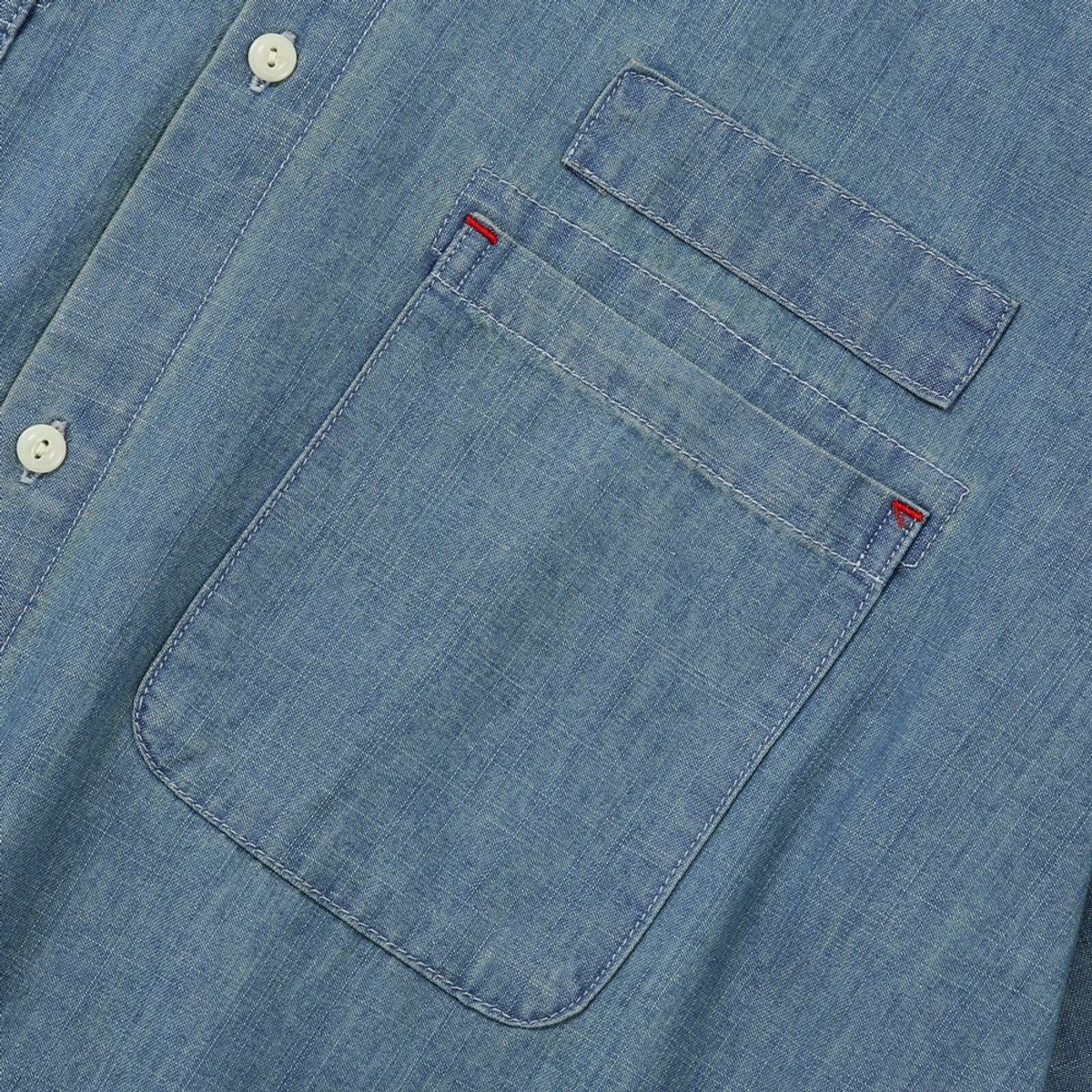컬럼비아 유니버시티(COLUMBIA UNIVERSITY) SL-LABEL BIG POCKET DENIM S/S SHIRTS 라이트데님