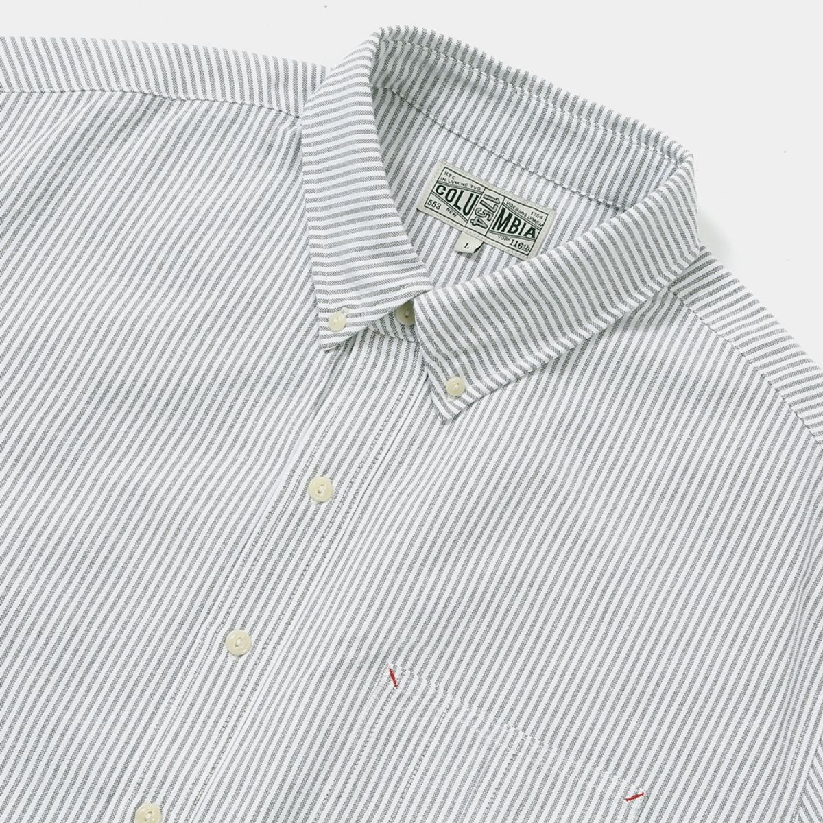 컬럼비아 유니버시티(COLUMBIA UNIVERSITY) SL-LABEL ONE POCKET OXFORD S/S SHIRTS 그레이스트라이프