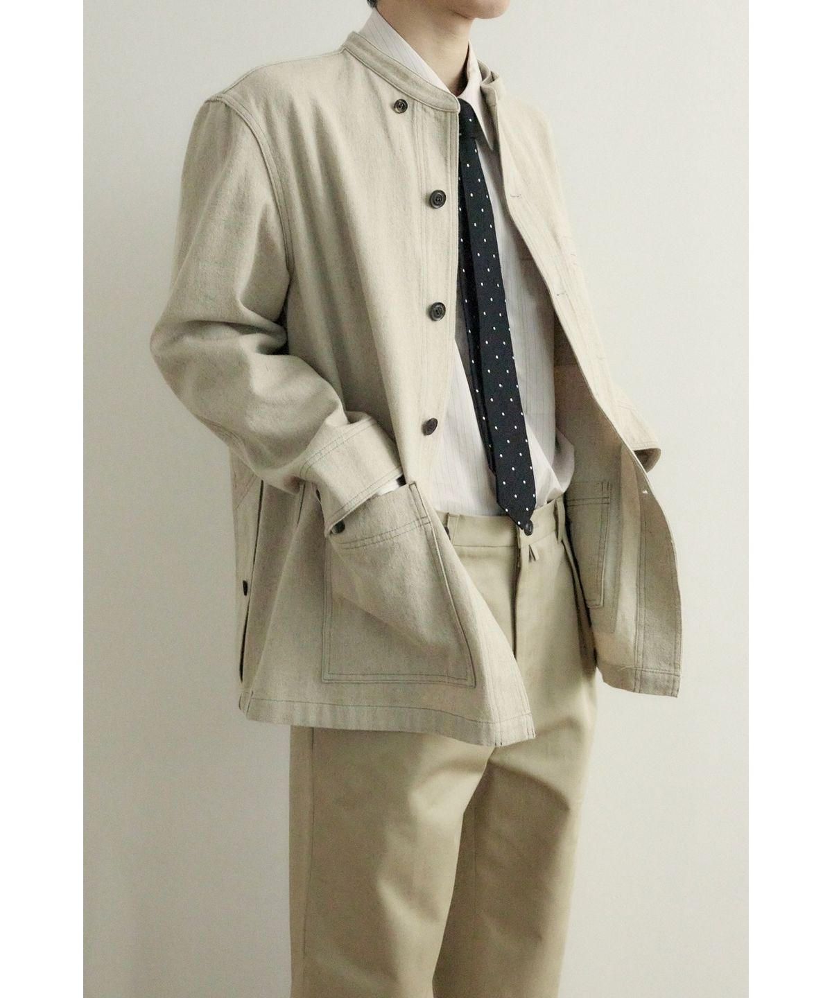 유스(YOUTH) Stand Collar Work Jacket - Beige
