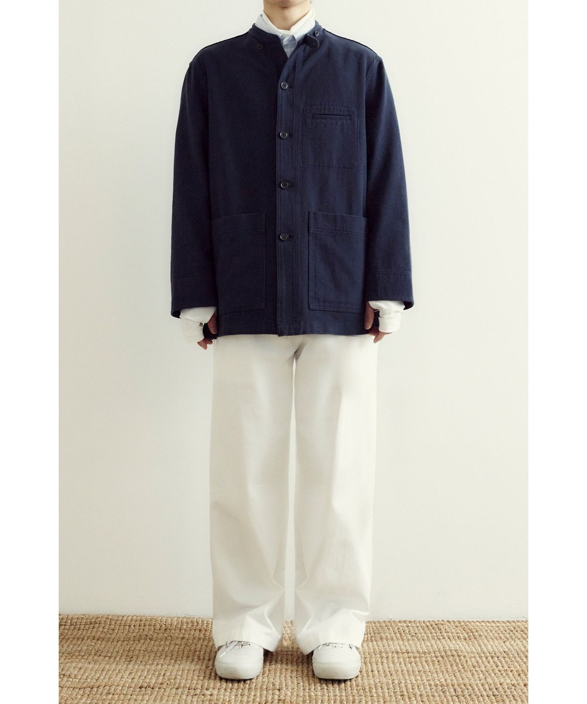 유스(YOUTH) Stand Collar Work Jacket - Dark Navy