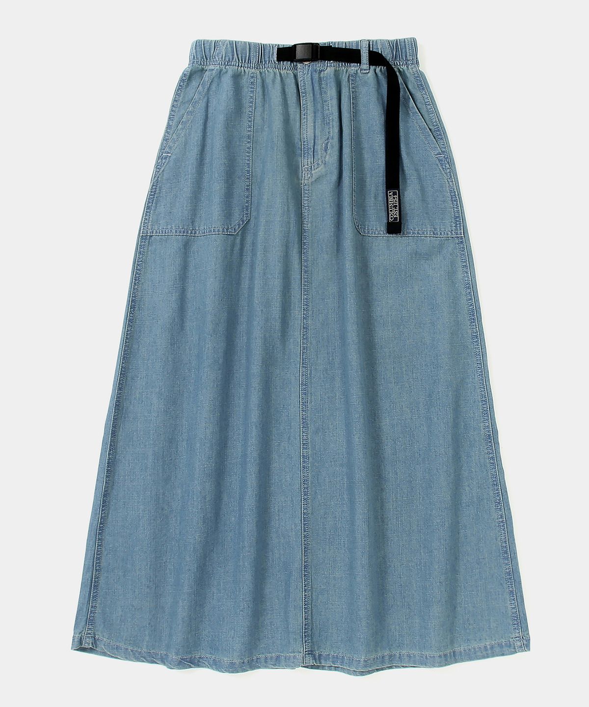 컬럼비아 유니버시티(COLUMBIA UNIVERSITY) COLUMBIA TRAJAN LABEL BELTED DENIM LONG SKIRTS 라이트데님