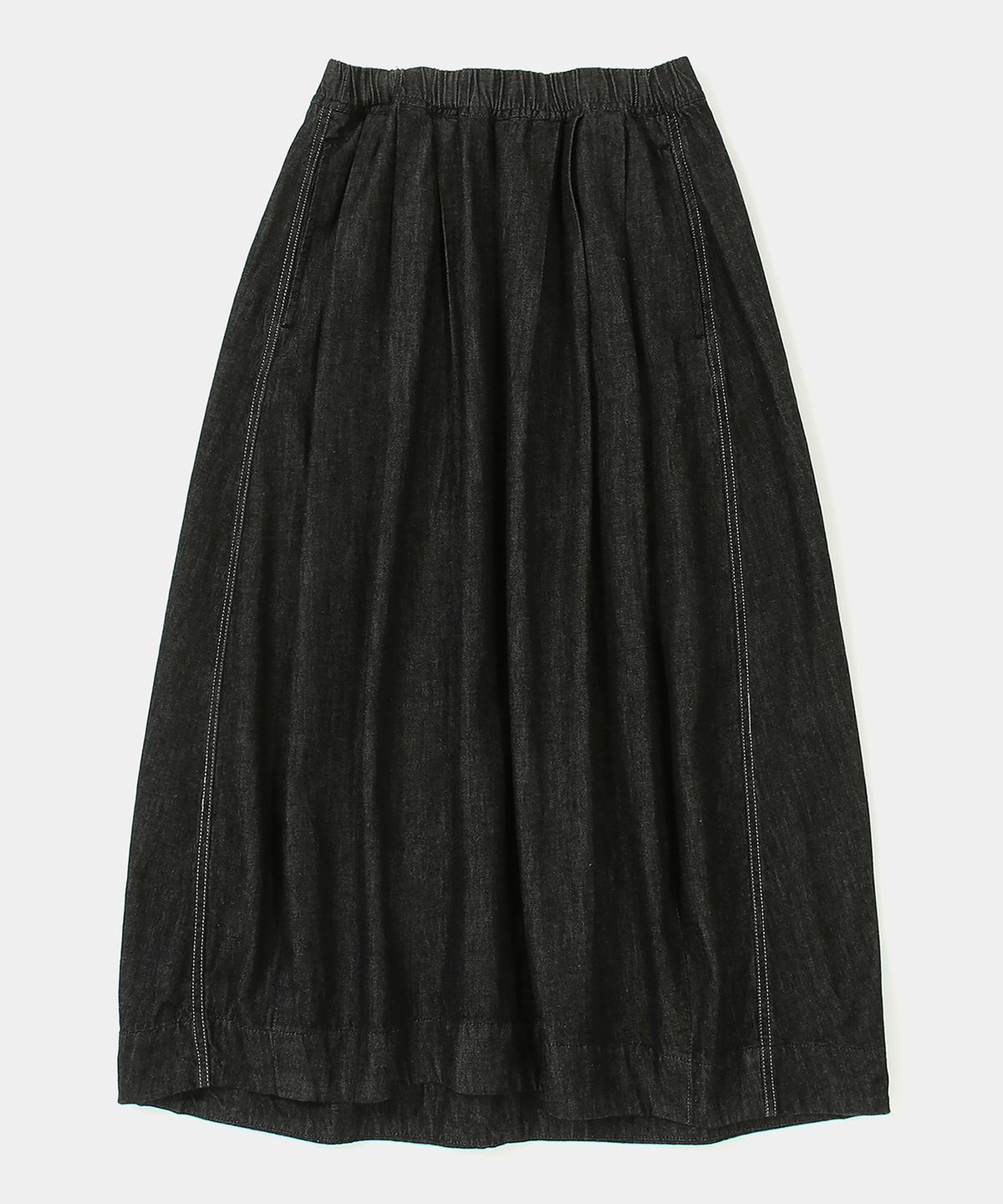 컬럼비아 유니버시티(COLUMBIA UNIVERSITY) ALL-ROUND PLEATS DENIM LONG SKIRTS 블랙데님