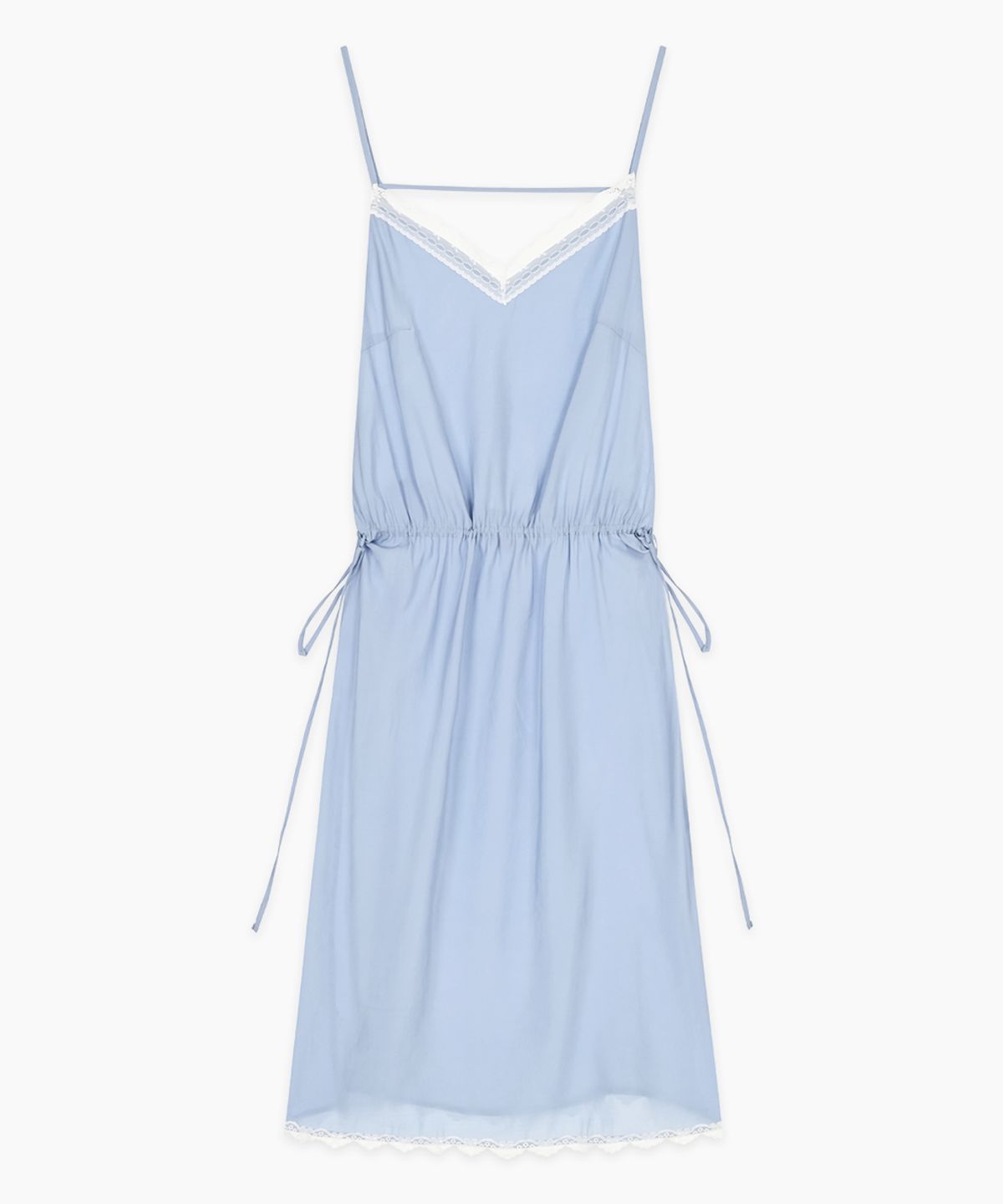 시눈(SINOON) [아일릿 원희 착용]  V-Neck Layered Lace Silky Dress (Blue)