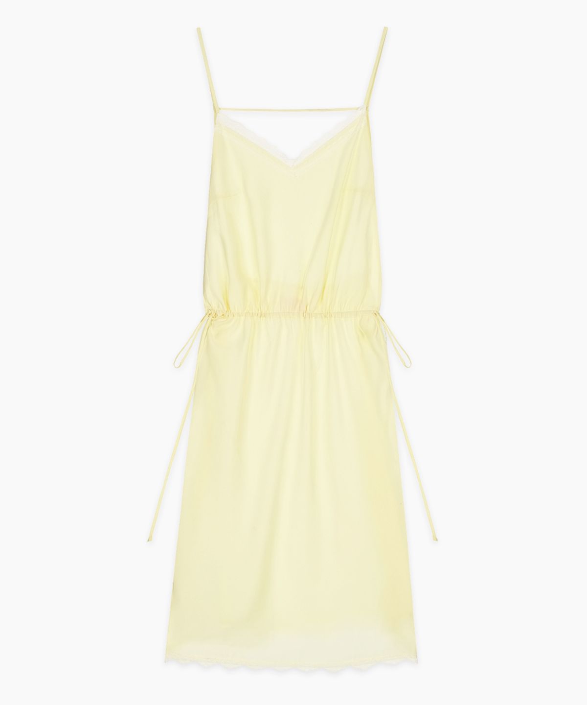 시눈(SINOON) V-Neck Layered Lace Silky Dress (Cream Yellow)
