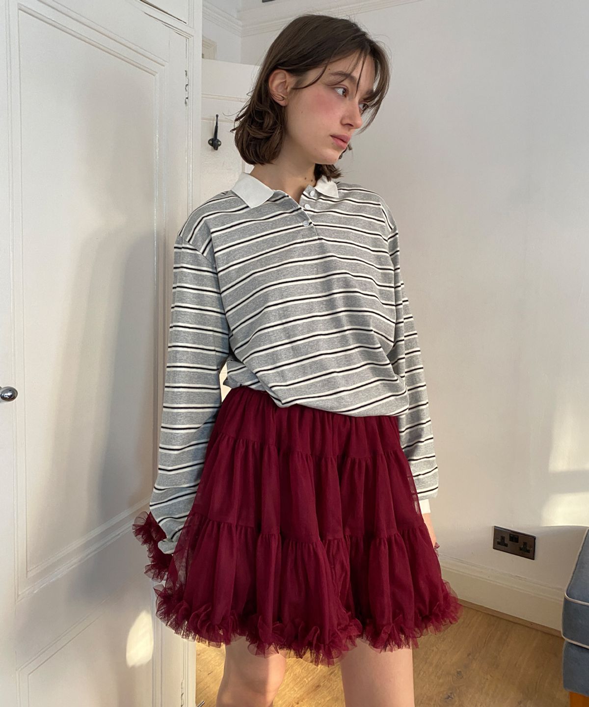 시눈(SINOON) Stripe PK Shirt (Melange Grey)