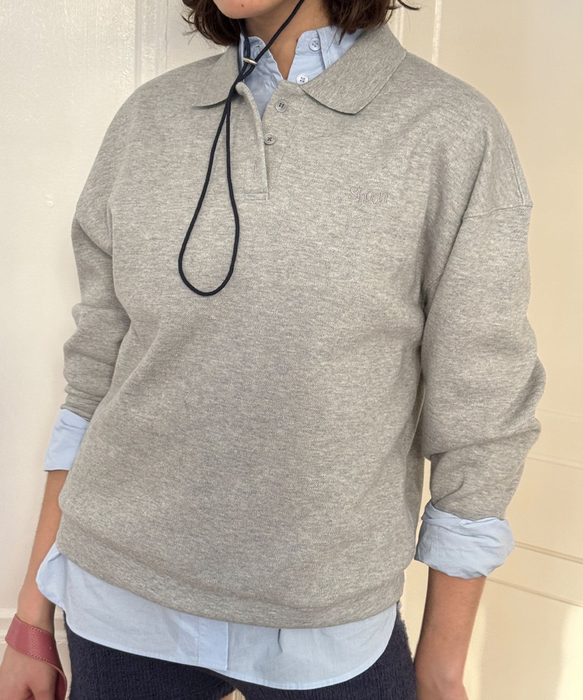 시눈(SINOON) Logo Collar Sweatshirt (Melange Grey)