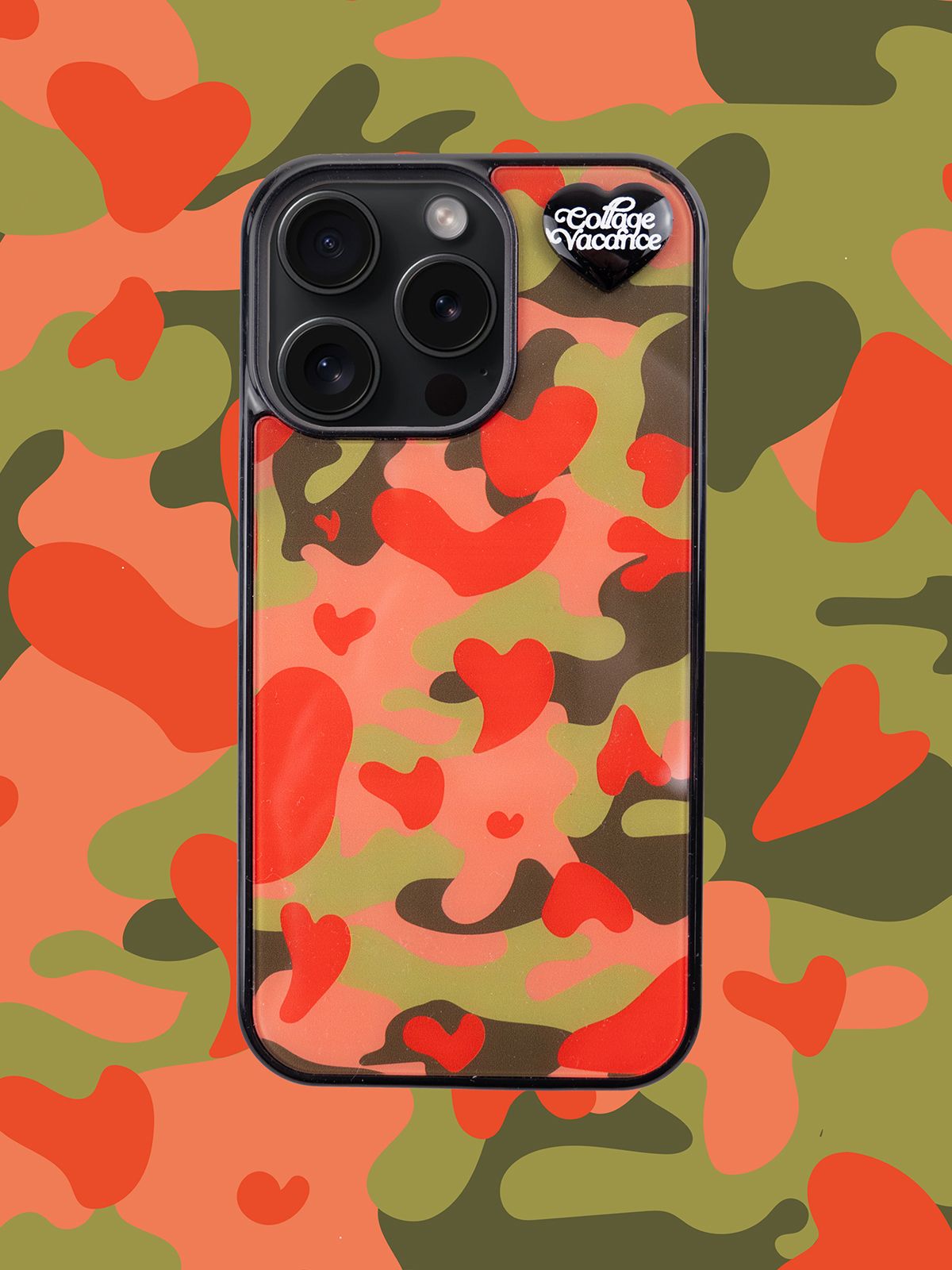 꼴라주바캉스(COLLAGEVACANCE) Camo Love Pendant Glass Bumper Case - Orange (폰케이스)